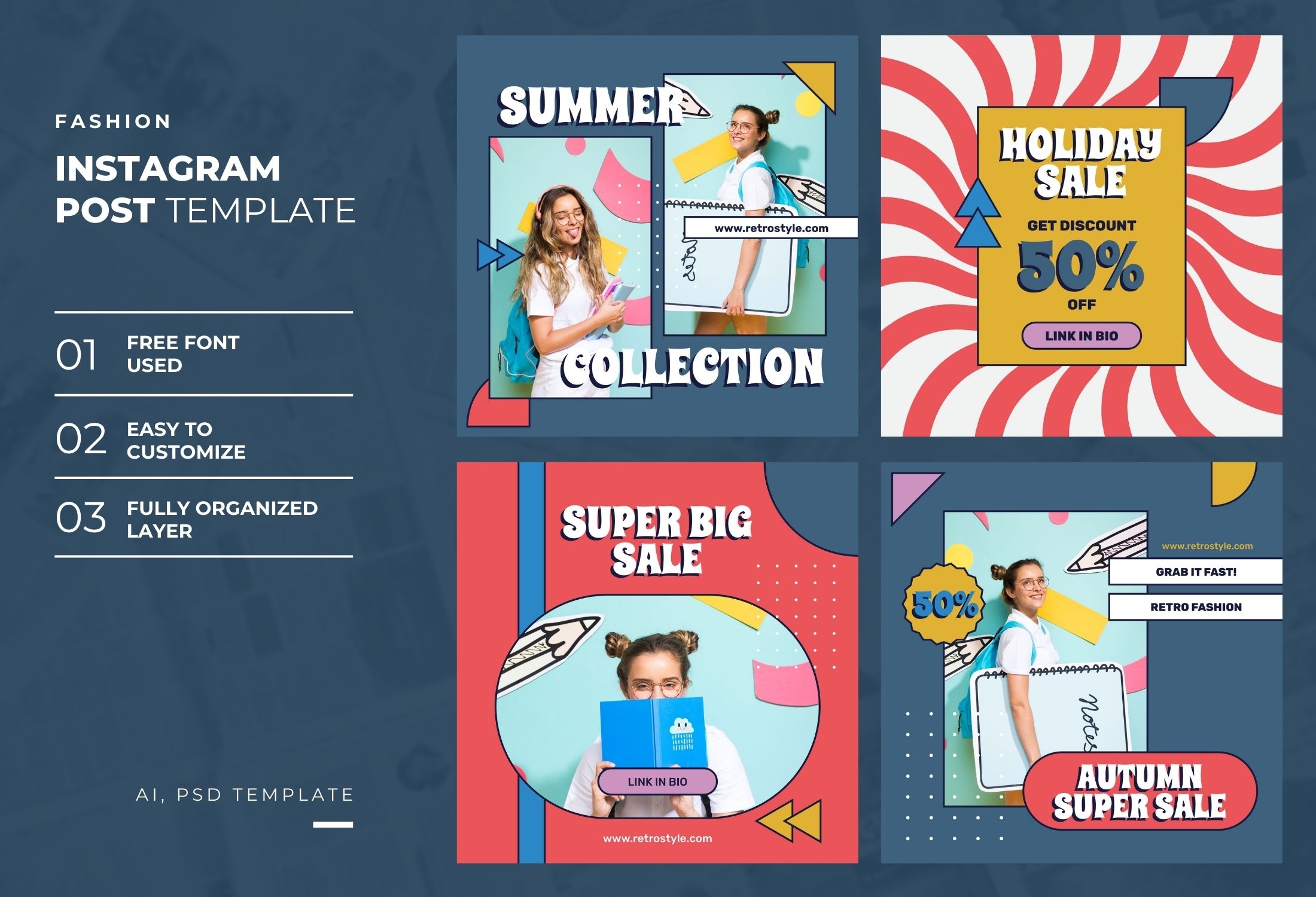 Blue & Red Creative Fashion Summer Sale Instagram Post Template
