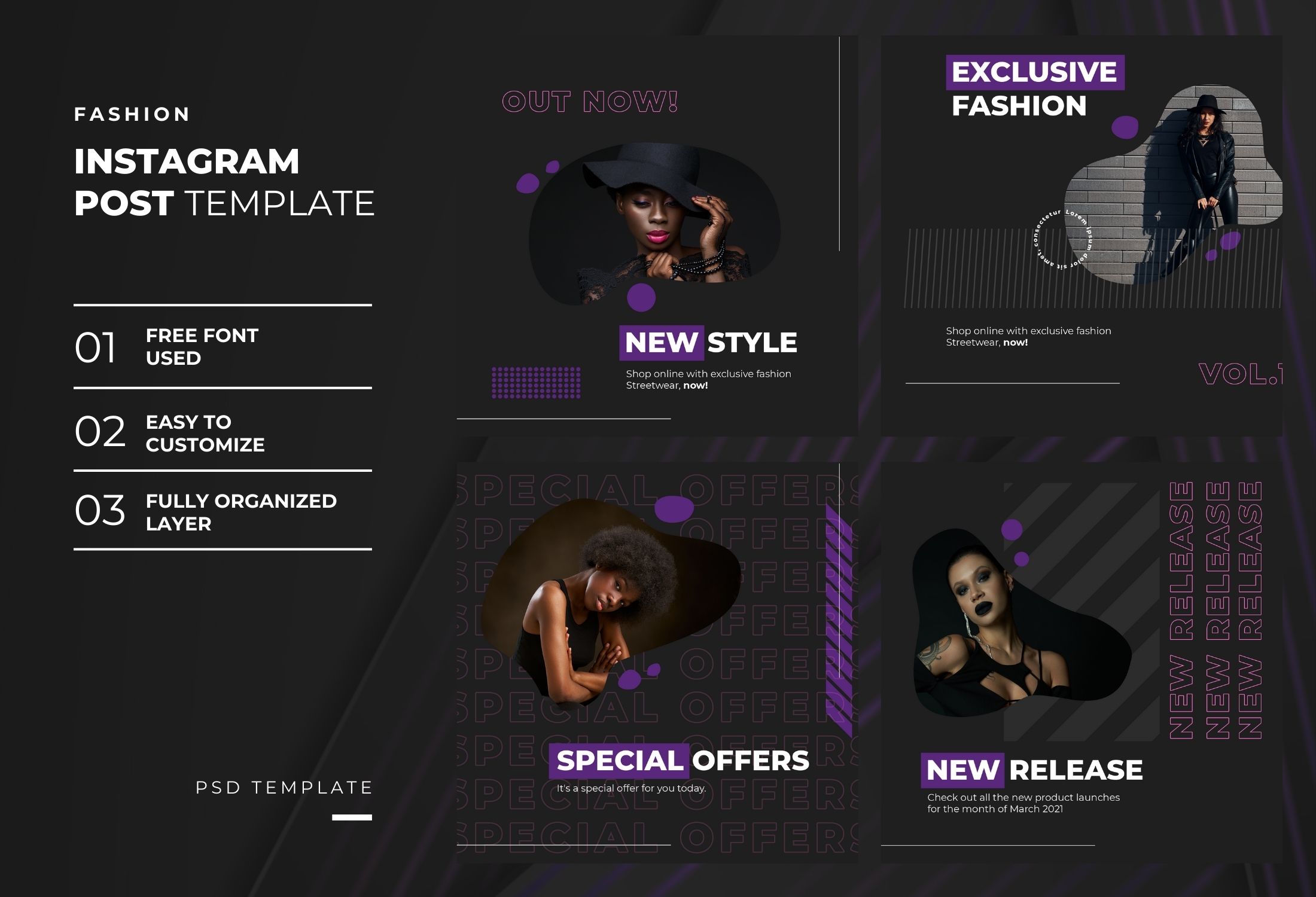 Black & Purple Modern Fashion Style Instagram Post Template