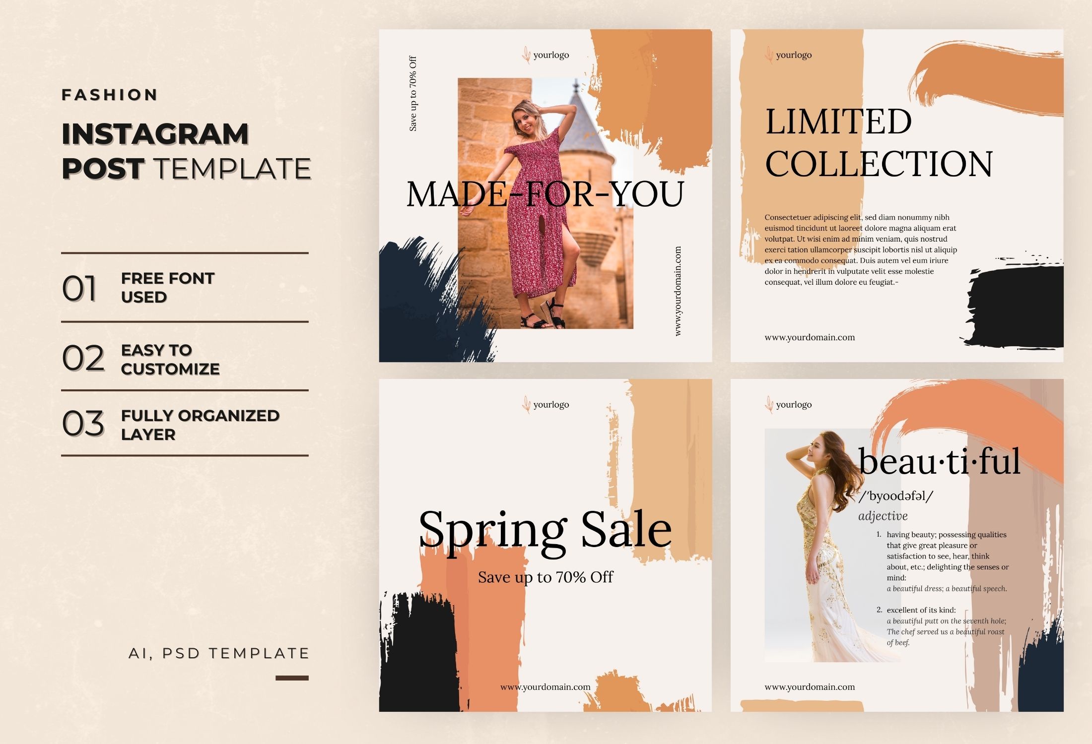 Orange Grunge Fashion Spring Sale Instagram Post Template