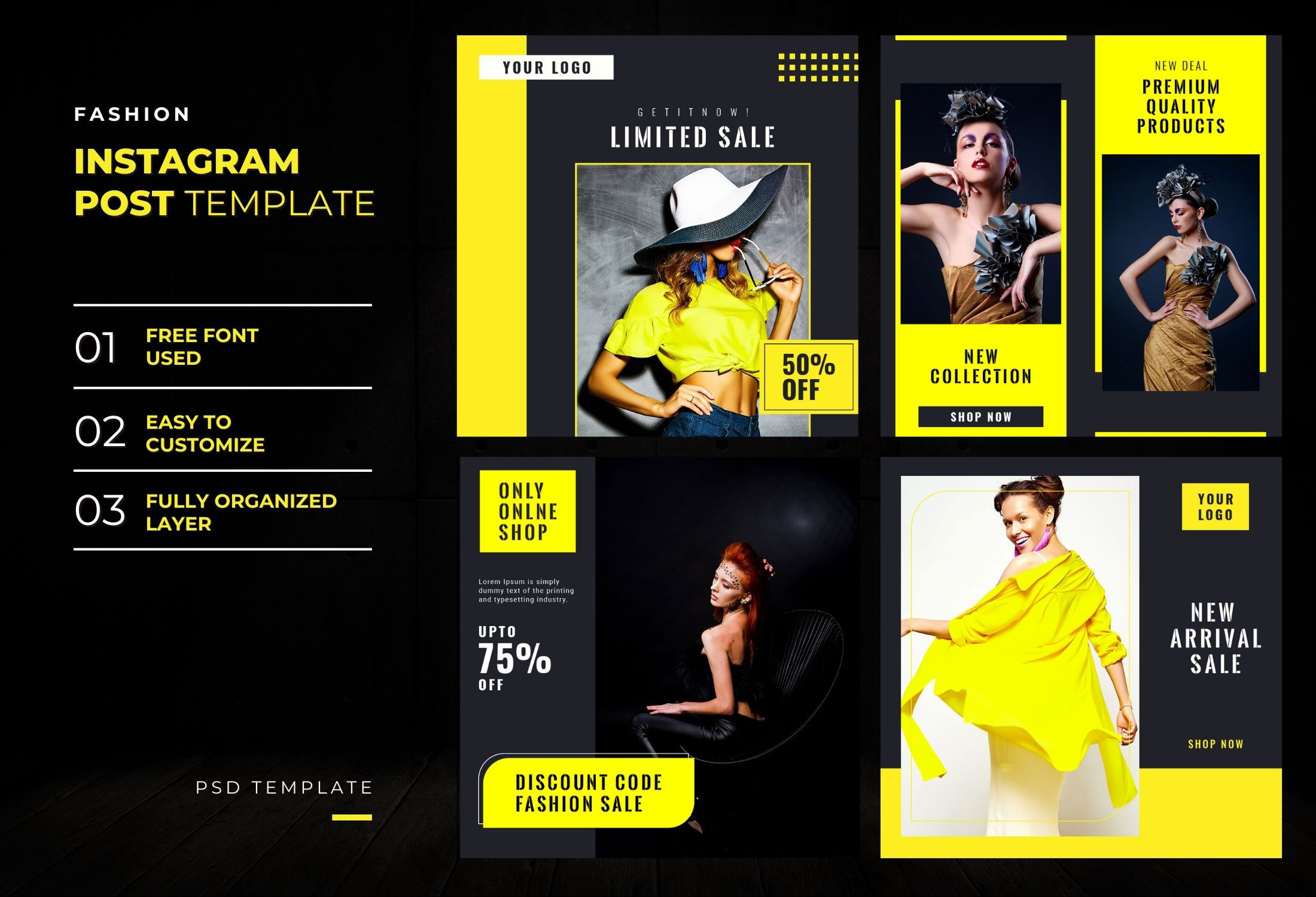 Black & Yellow Modern Fashion Discount Instagram Post Template