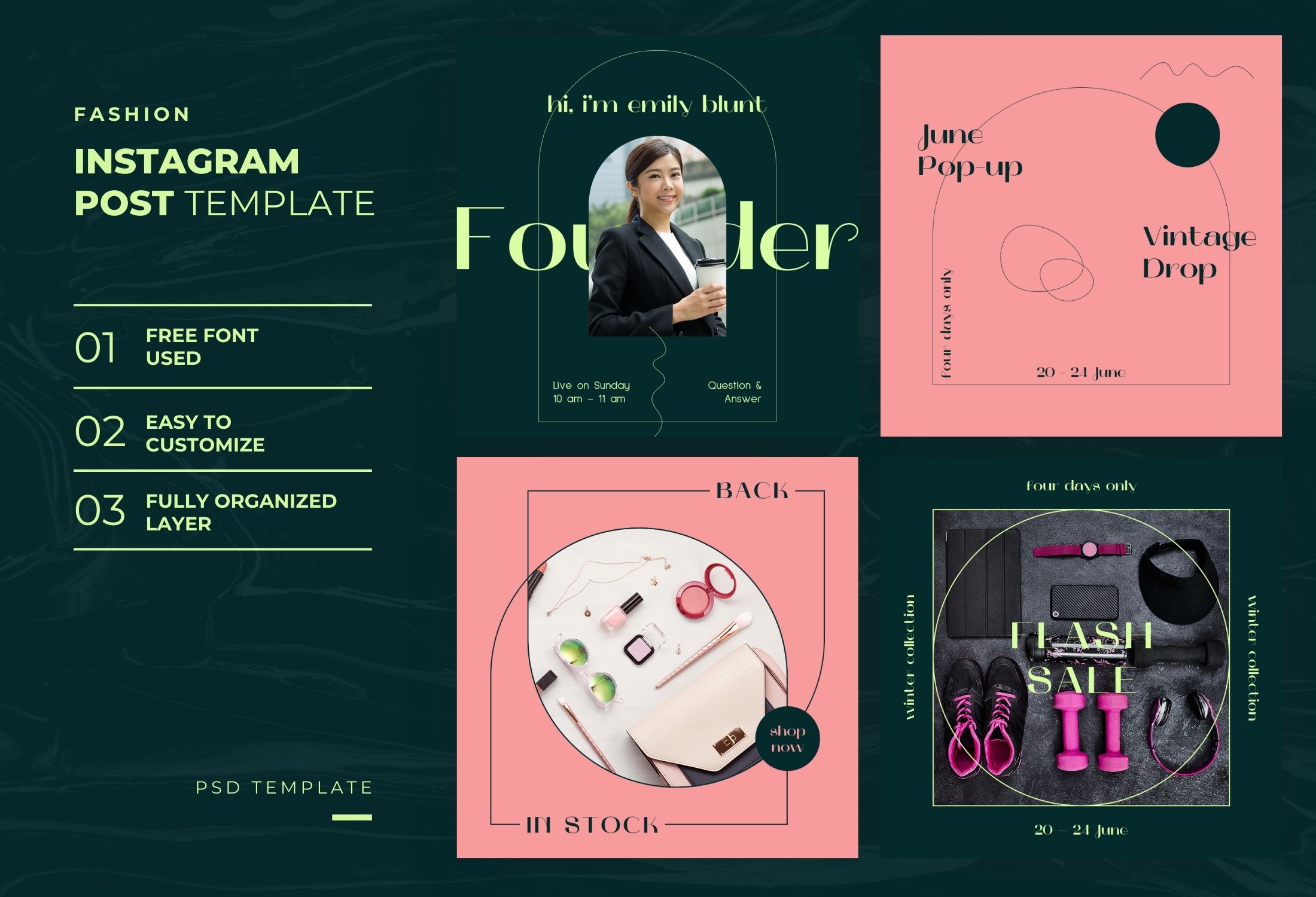 Green & Pink Elegant Fashion Sale Instagram Post Template