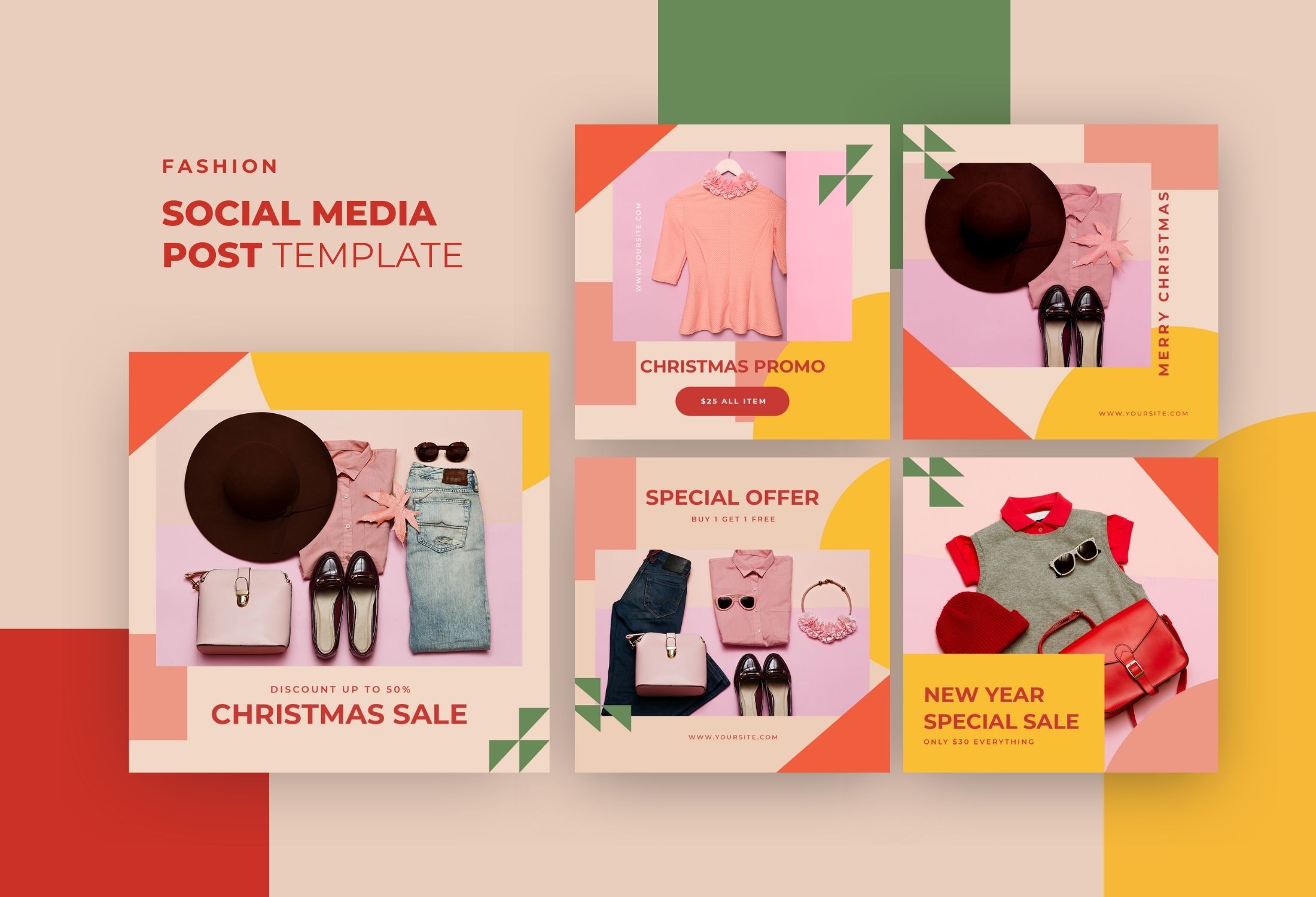 Yellow & Red Abstract Creative Fashion Sale Instagram Post Template