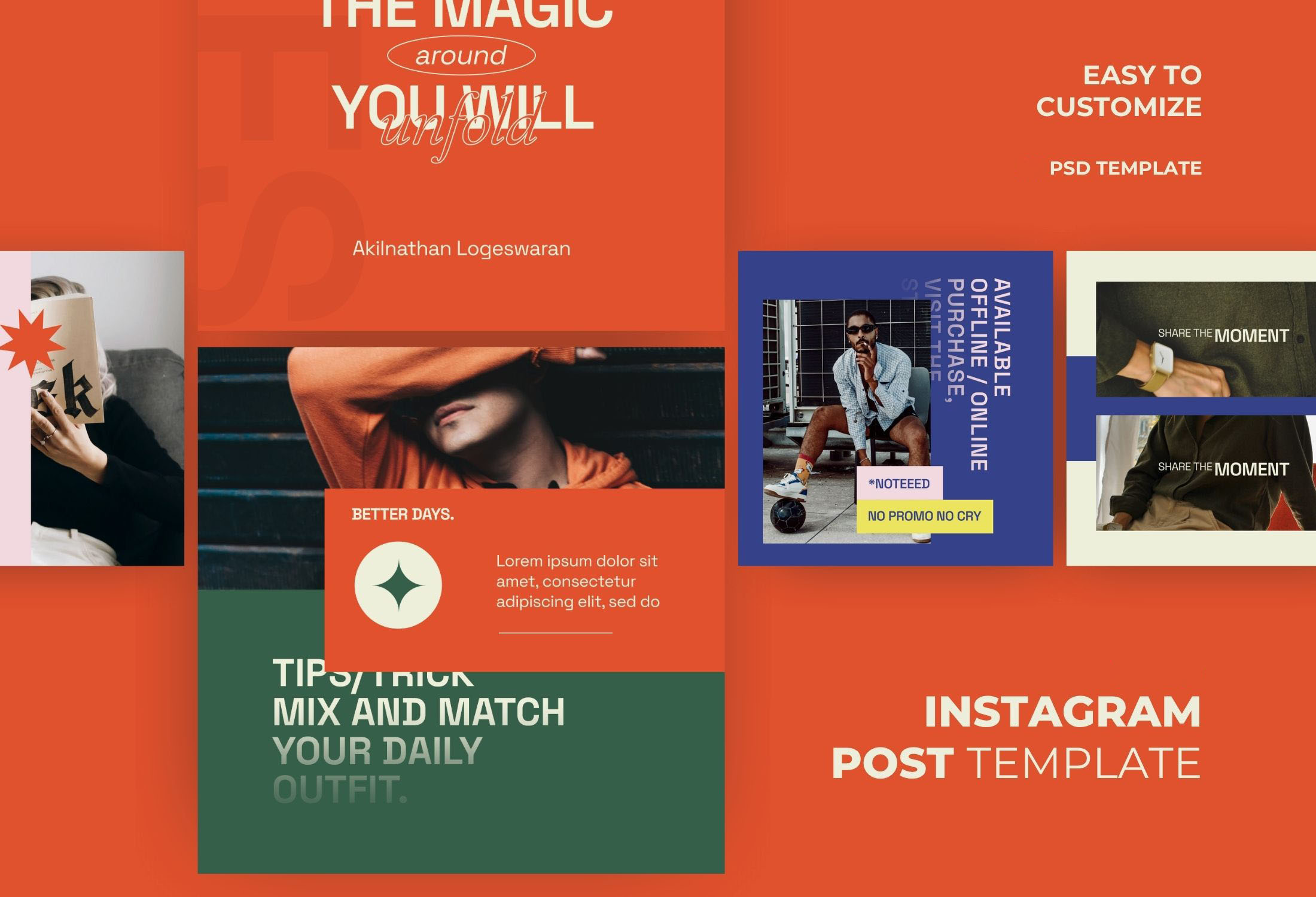 Orange & Blue Modern Creative Fashion Instagram Post Template