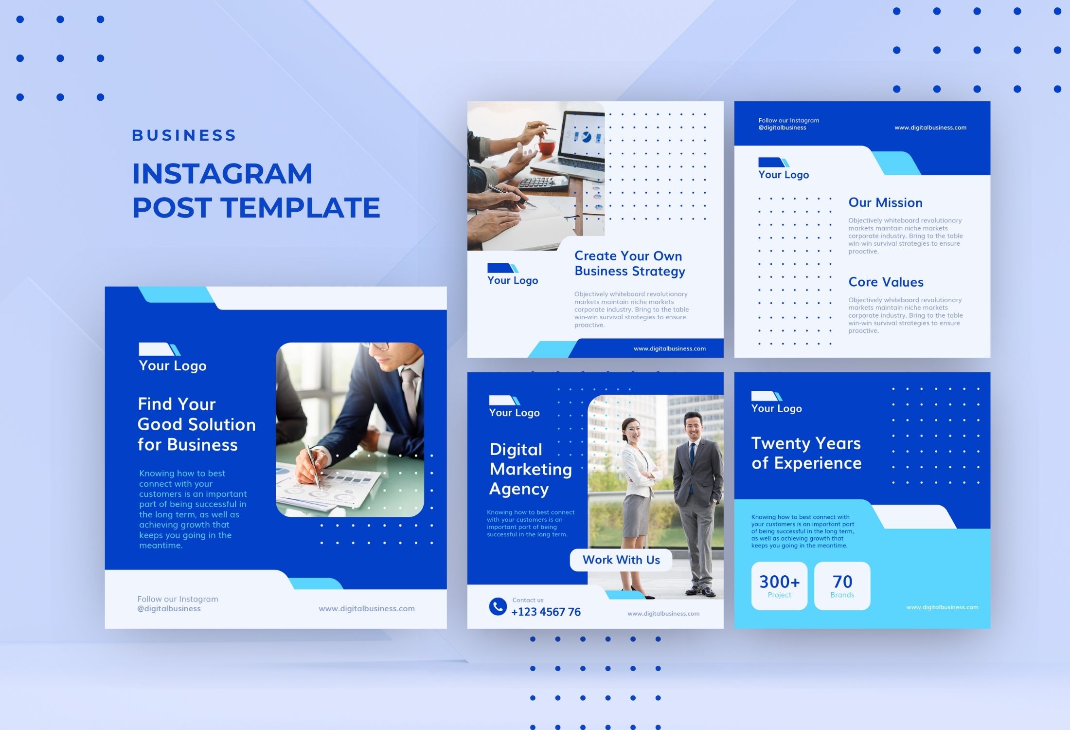Blue & White Modern Business Marketing Agency Instagram Post Template