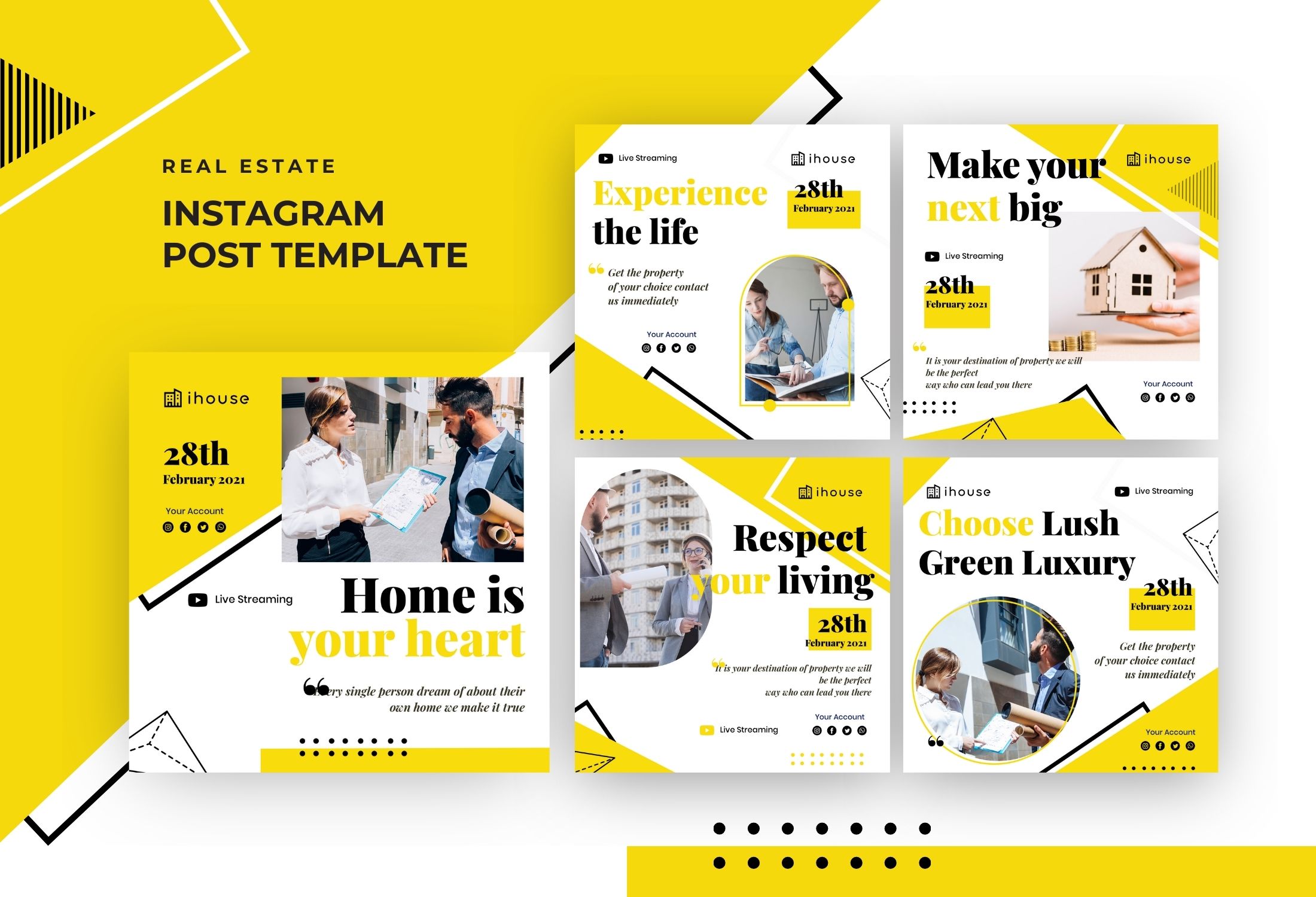 White & Yellow Creative Real Estate Business Instagram Post Template