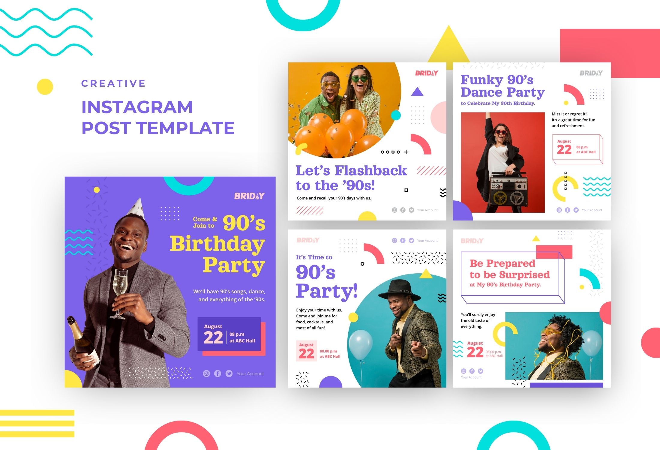 Purple & White Creative Birthday Party Date Instagram Post Template