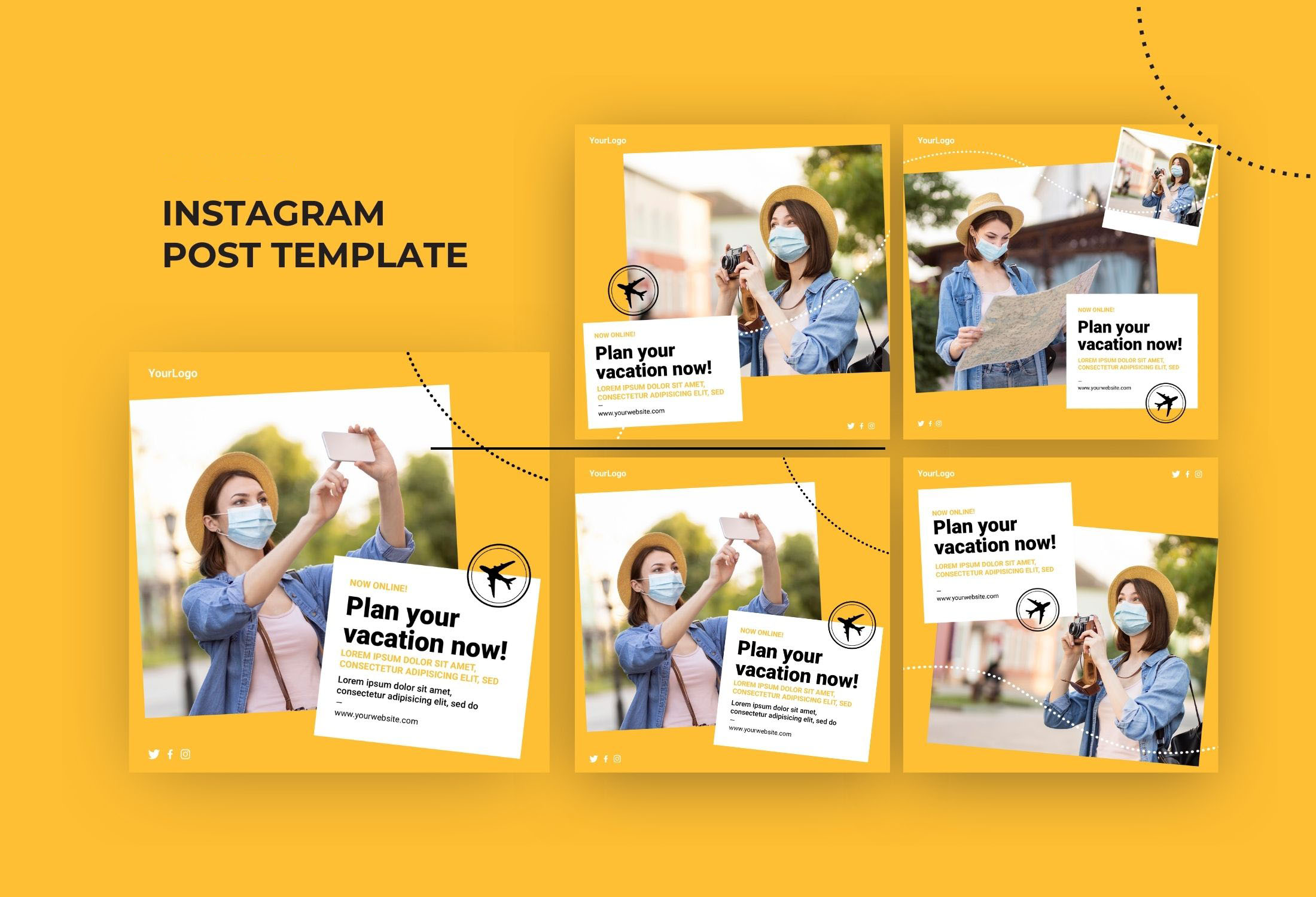 Yellow Creative Travel Business & Vacation Instagram Post Template