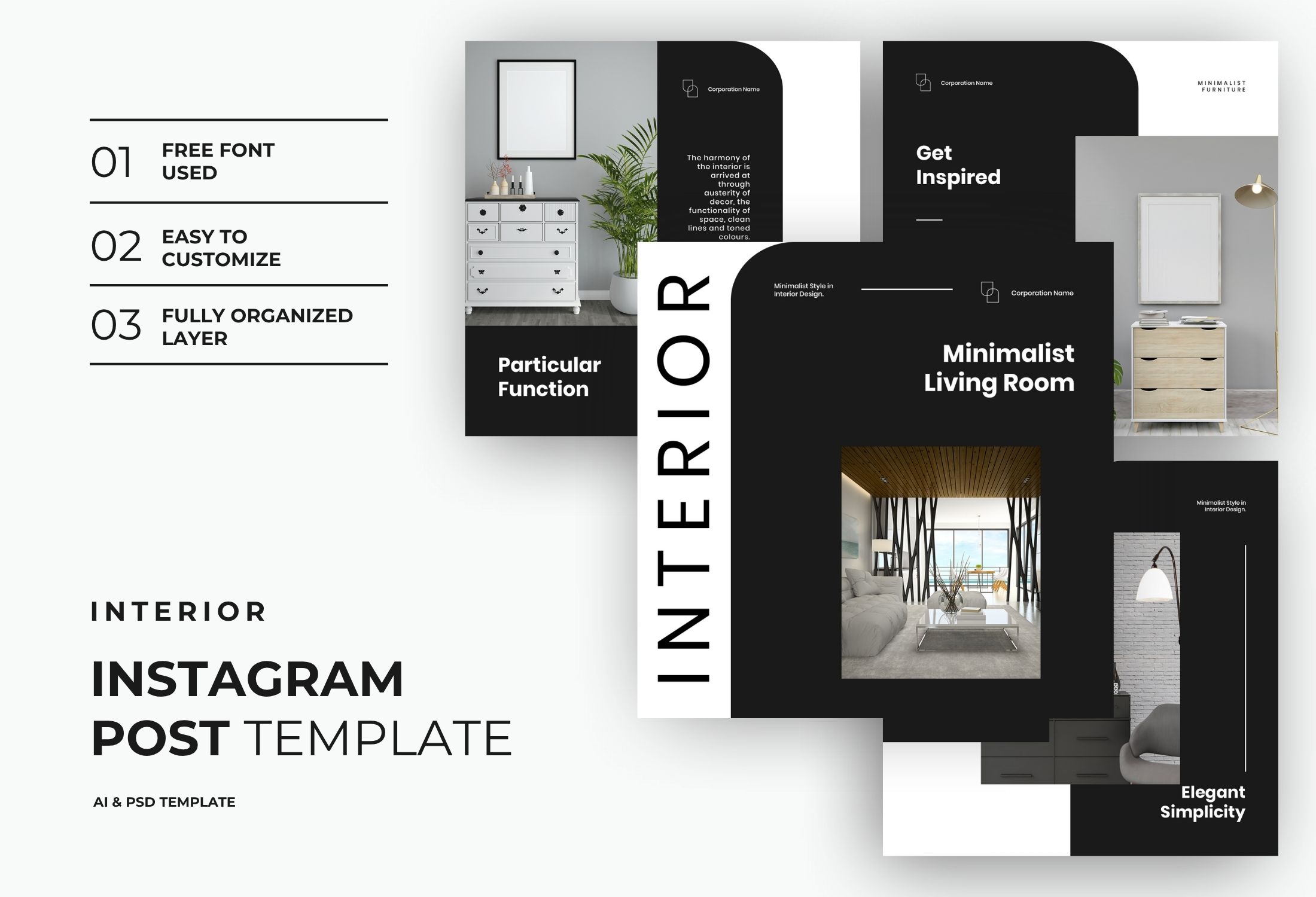 Black & White Elegant Minimal Interior Showcase Instagram Post Template