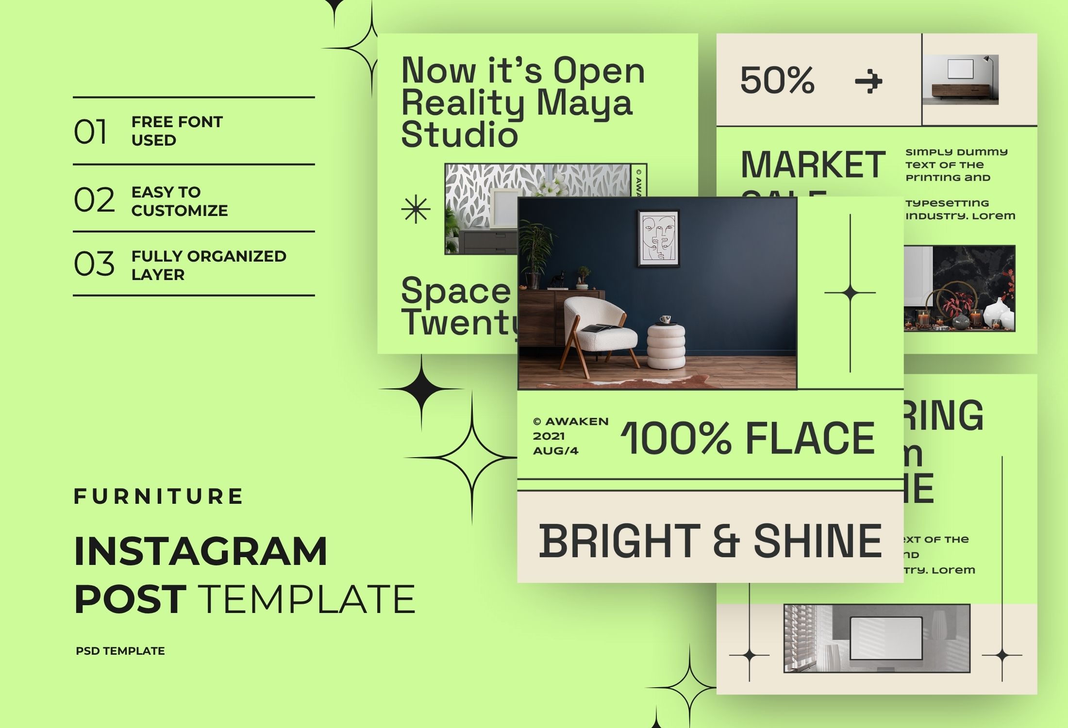Green Flat Minimal Furniture Sale Instagram Post Template