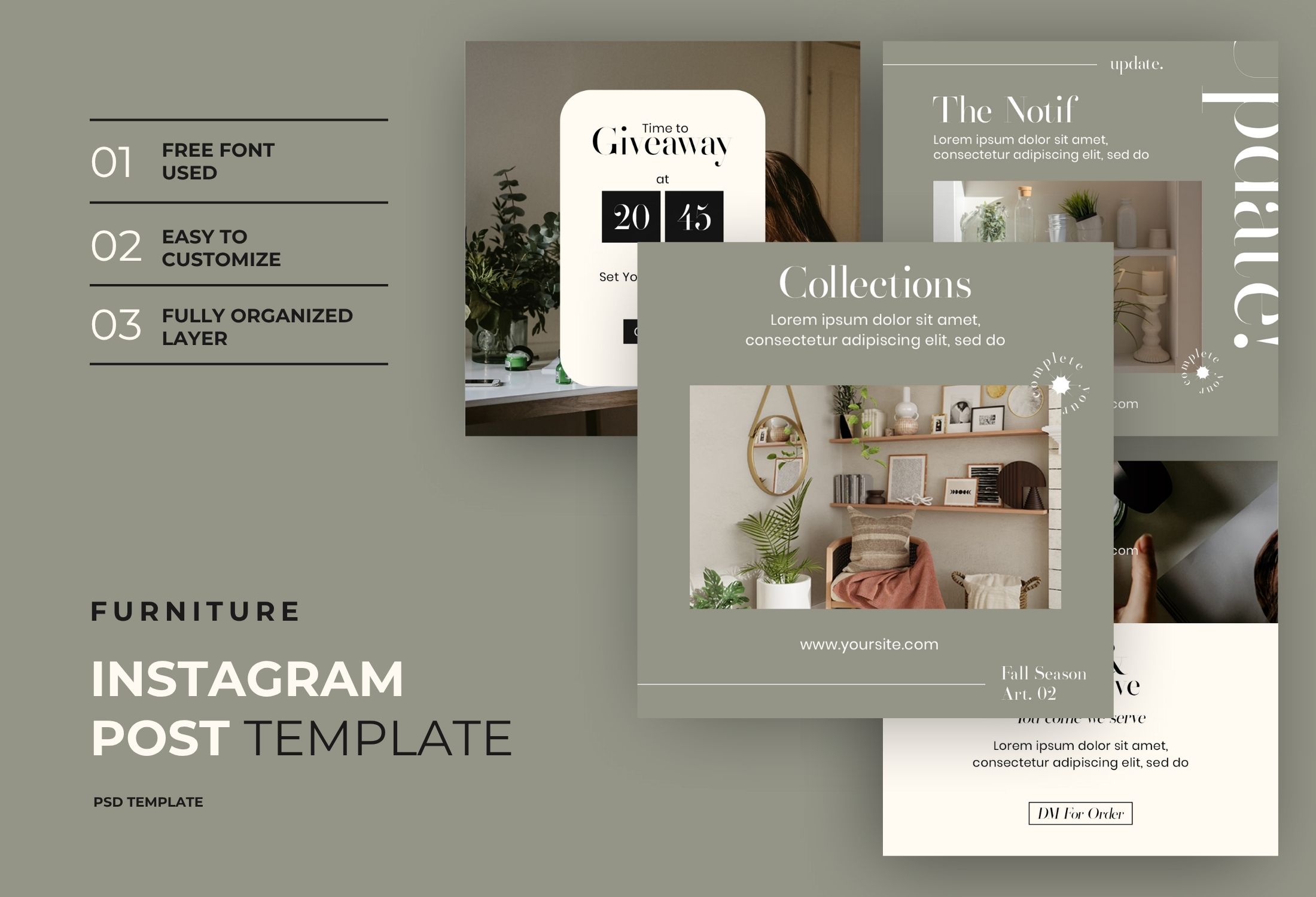 Grey & Yellow Minimal Furniture Giveaway Instagram Post Template