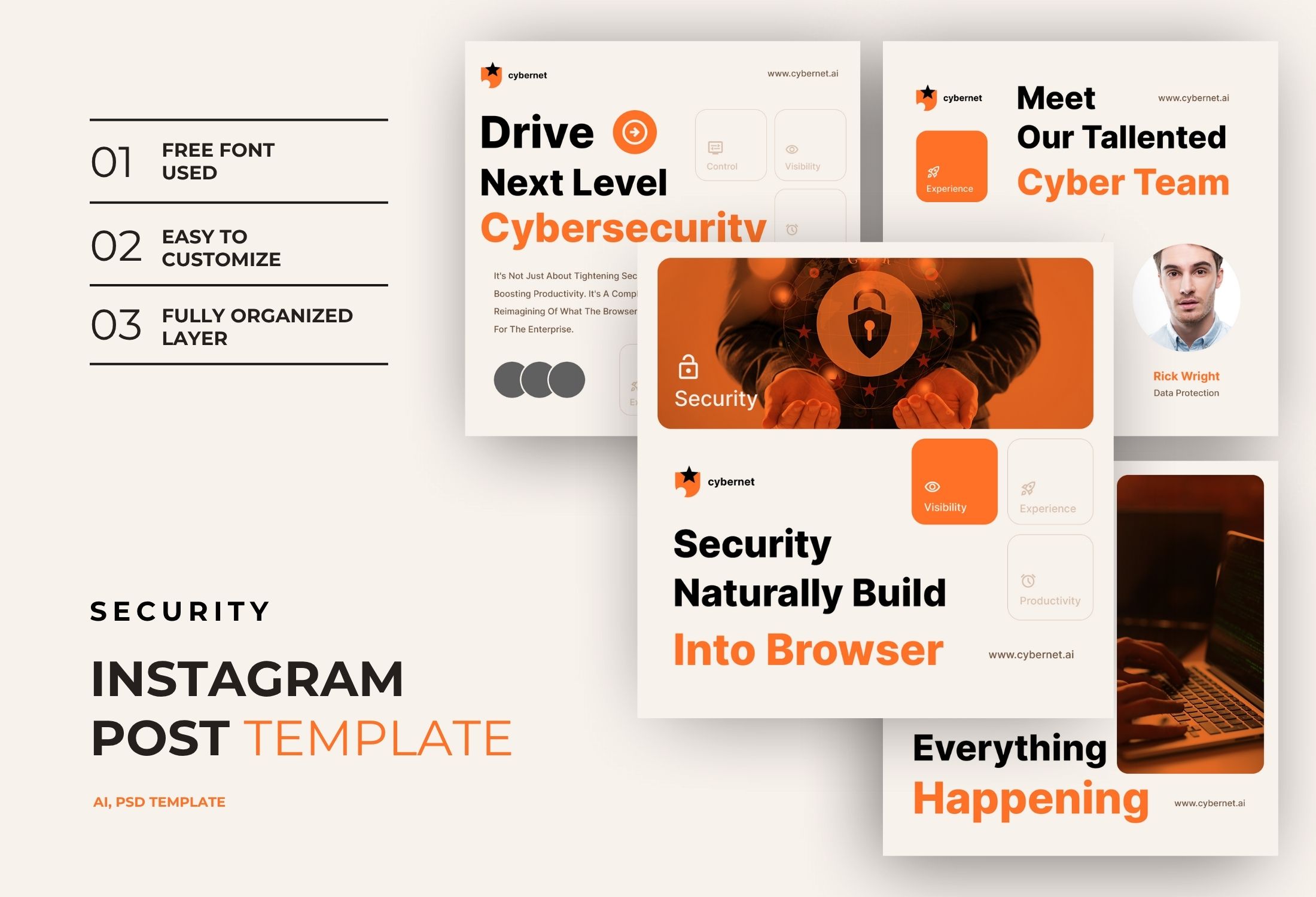 White & Orang Modern Cyber Security Instagram Post Template