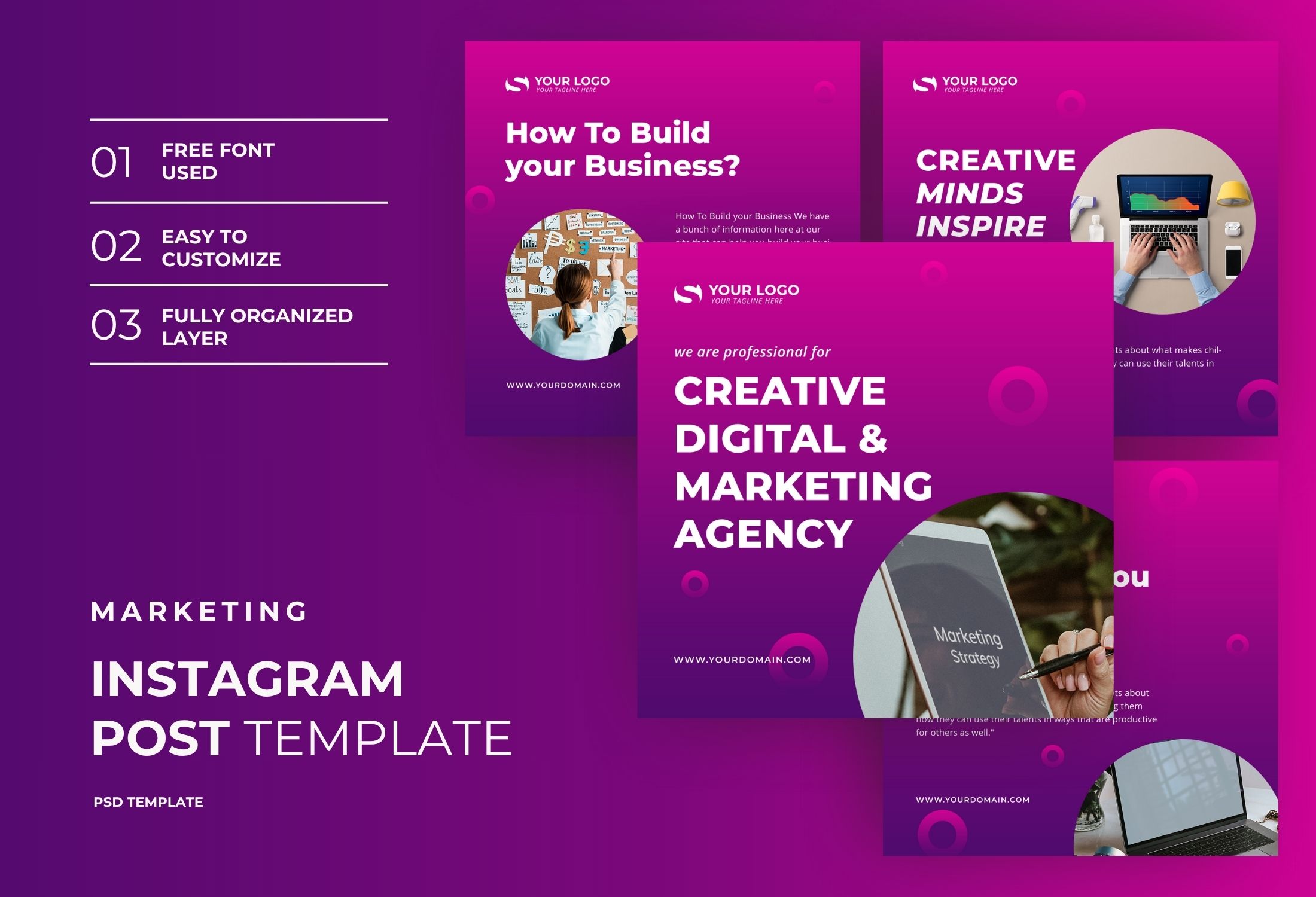 Purple & Pink Creative Digital Marketing Agency Instagram Post Template