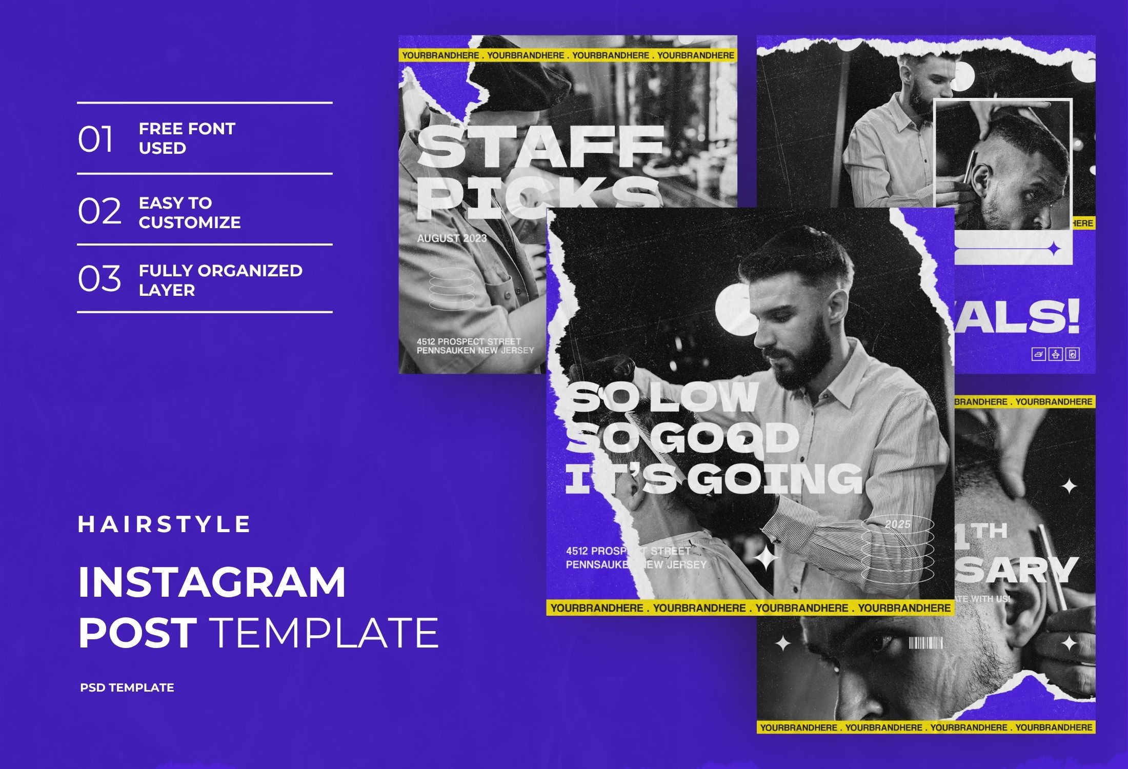 Blue Creative Ripped Paper Hairstyle Barber Shop Instagram Post Template