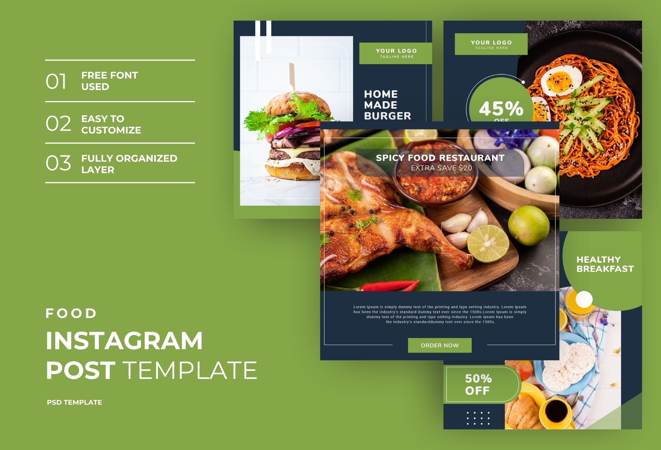 Dark Green Minimalist Food Restaurant Instagram Post Template