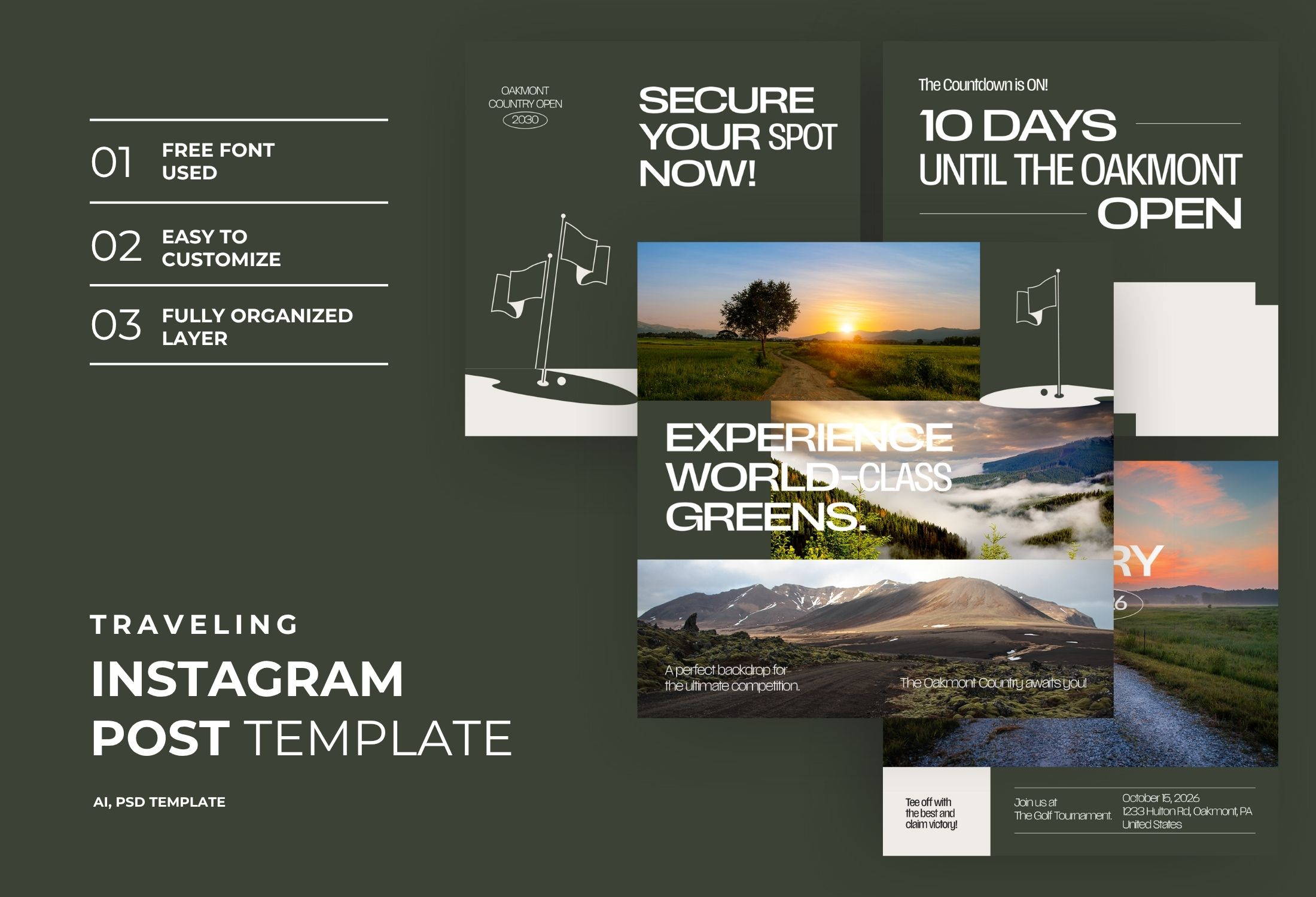 Dark Green Minimal Traveling Promo Daily Instagram Post Template