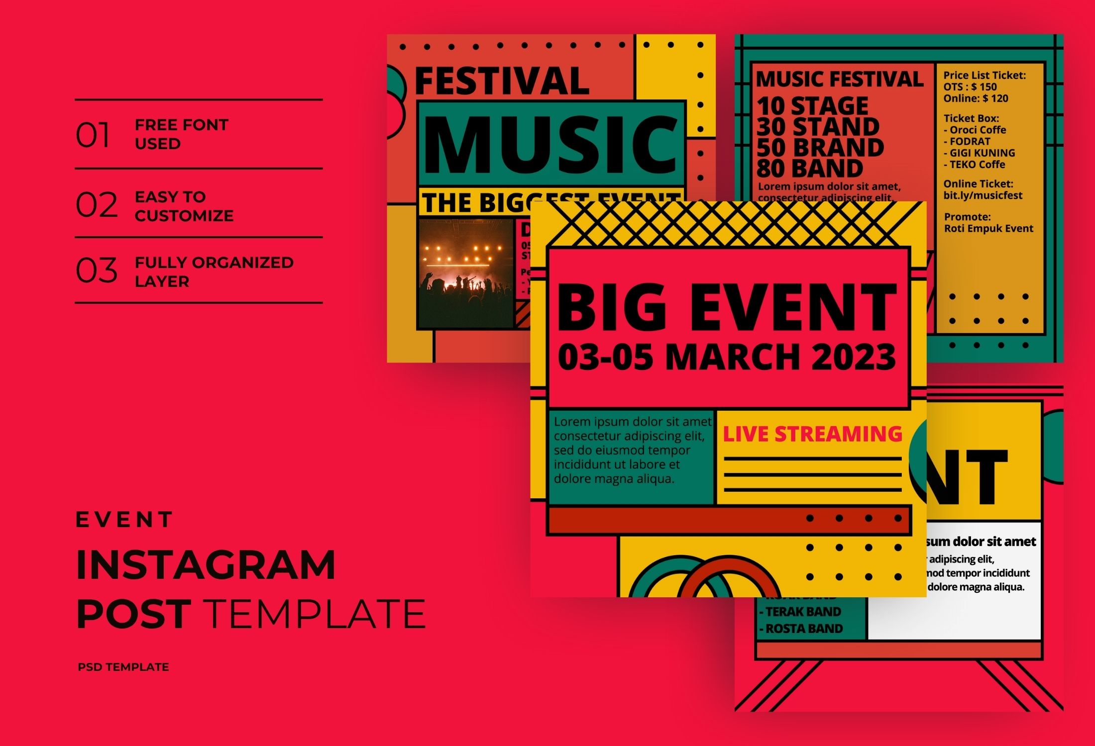 Red & Yellow Creative Music Event Festival Instagram Post Template