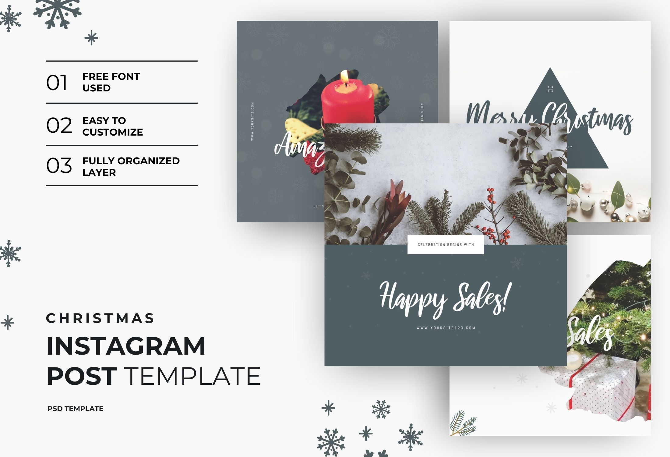 White & Grey Minimal Happy Christmas Sales Instagram Post Template