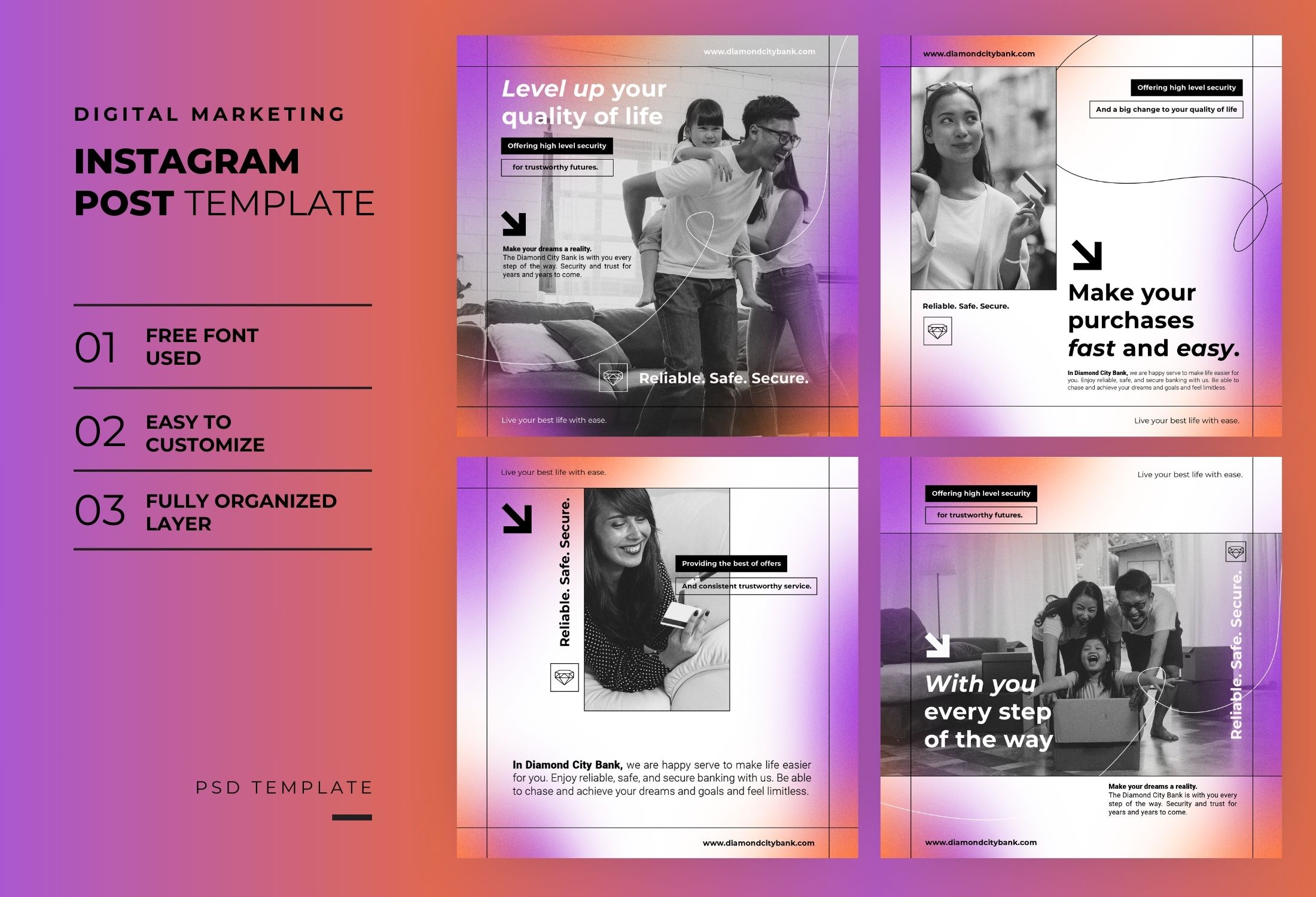Purple Rainbow Abstract Digital Marketing Daily Instagram Post Template