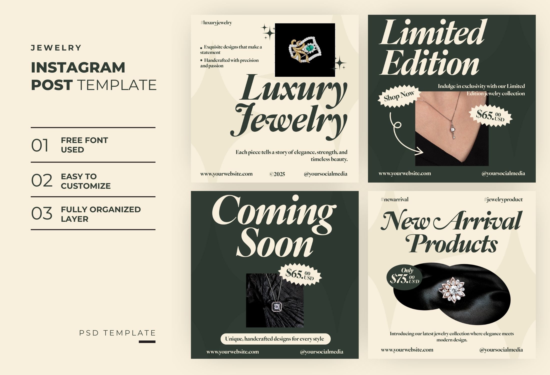 White Green Modern Minimal Jewelry Product Instagram Post Template