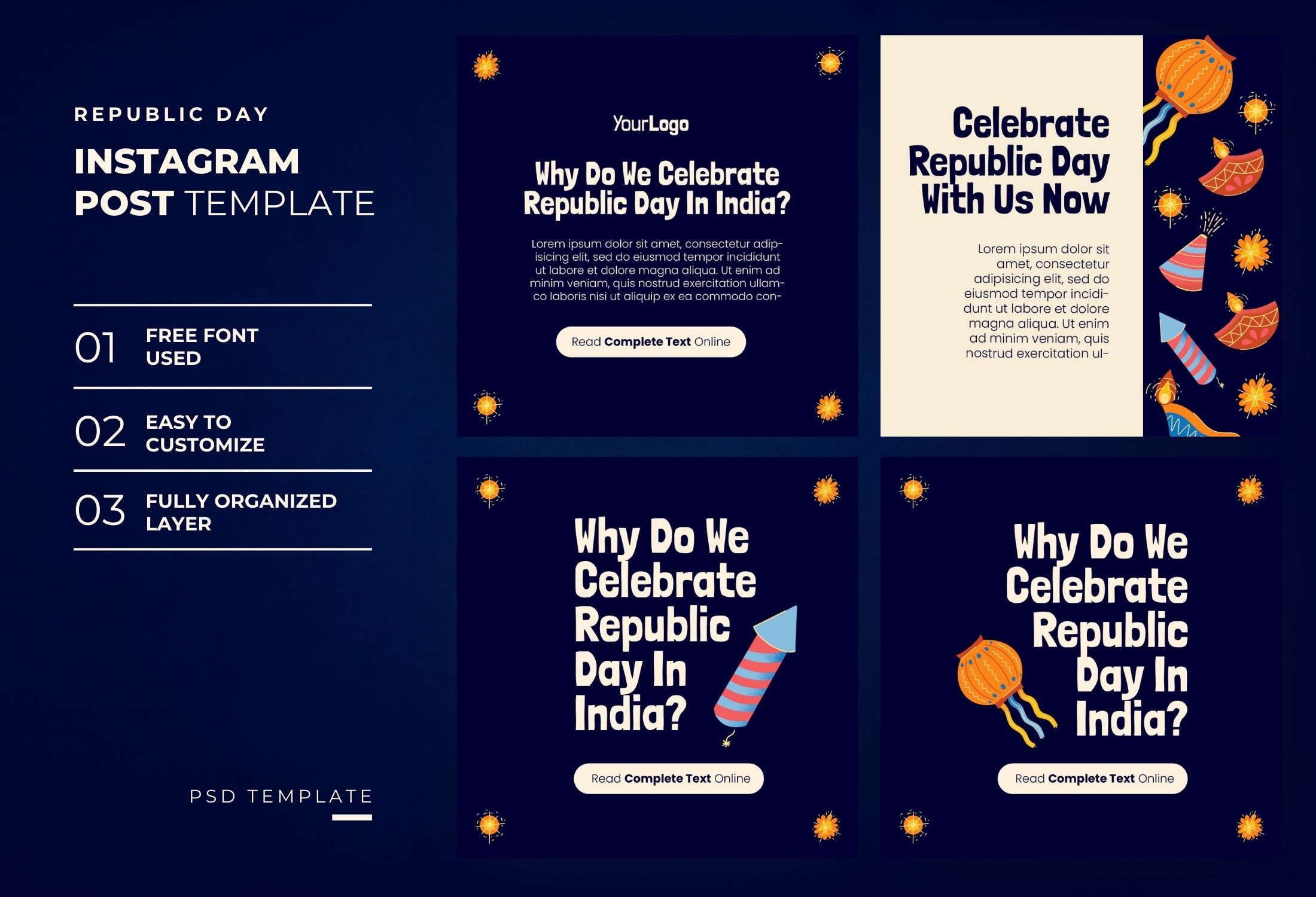 Dark Blue Minimal Creative Republic Day Instagram Post Template