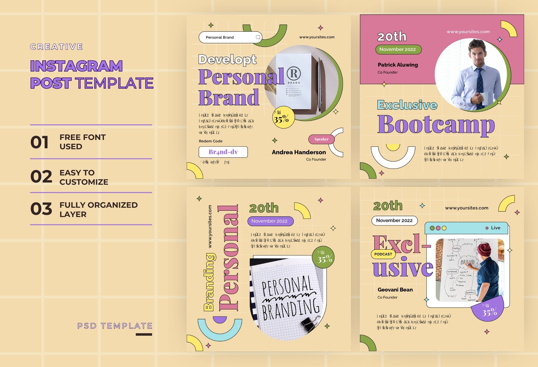 Yellow & Pink Creative Personal Branding Instagram Post Template