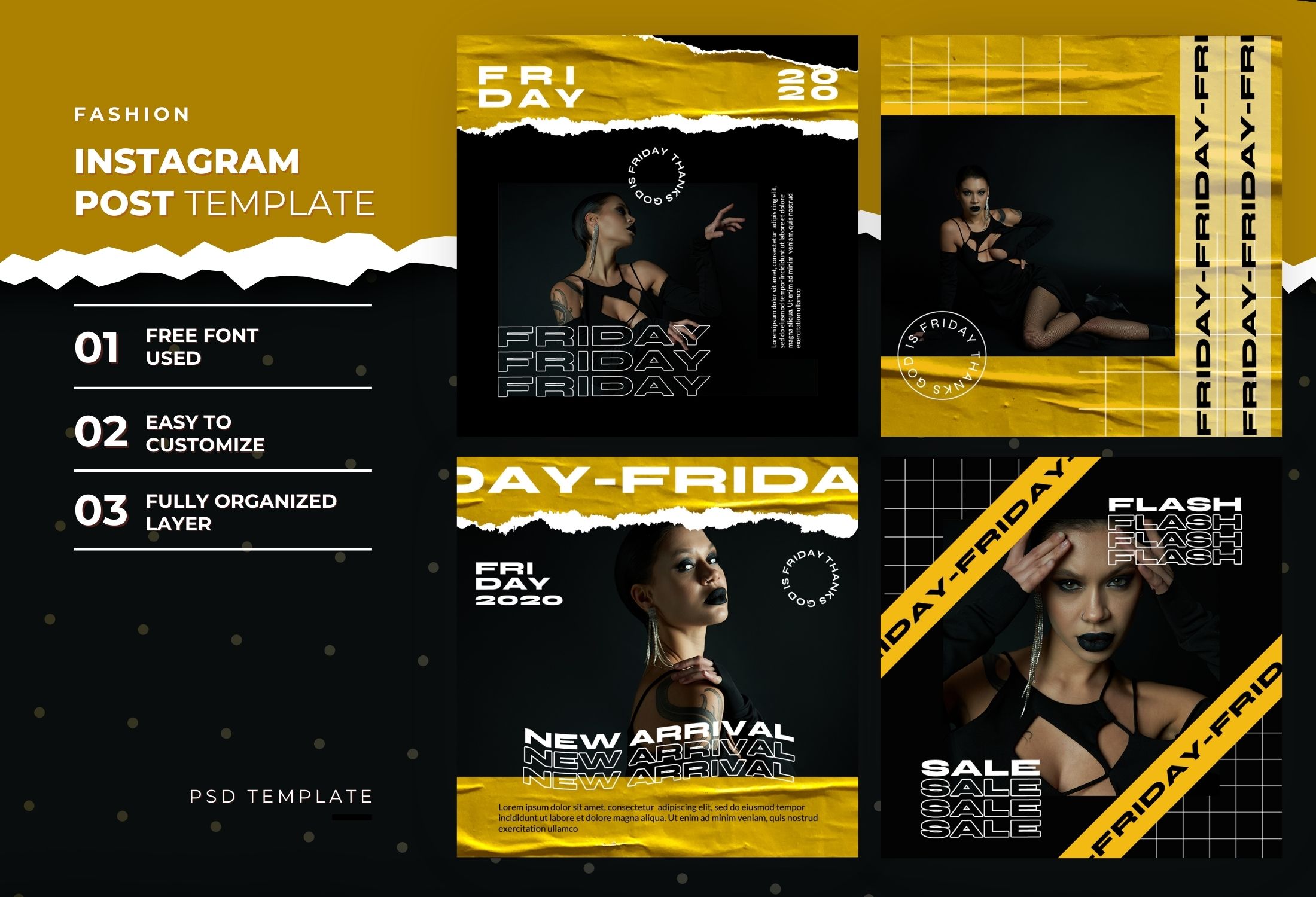 Black & Yellow Ripped Paper Fashion Black Friday Instagram Post Template