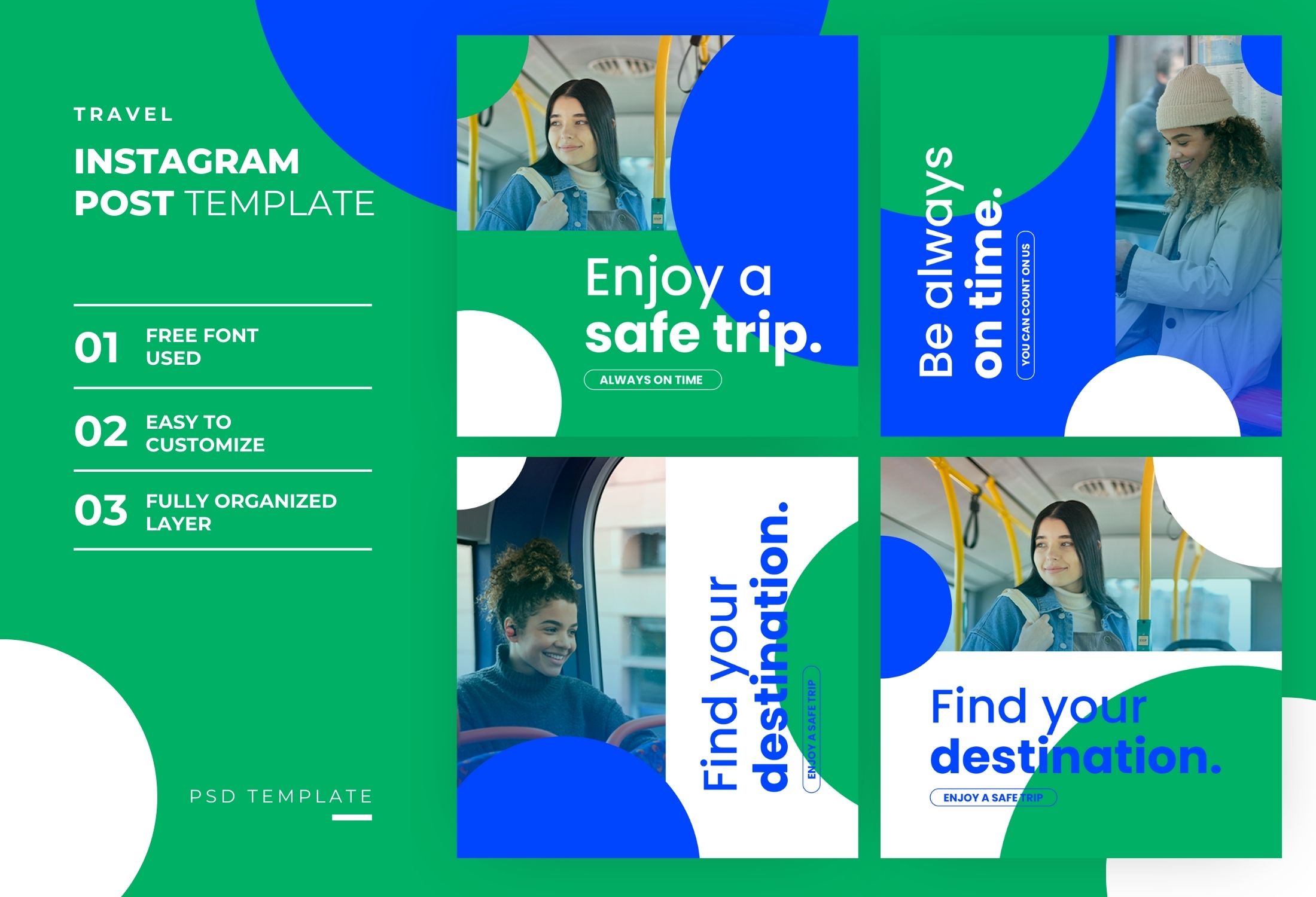 Blue & Green Creative Travel Promotion Instagram Post Template