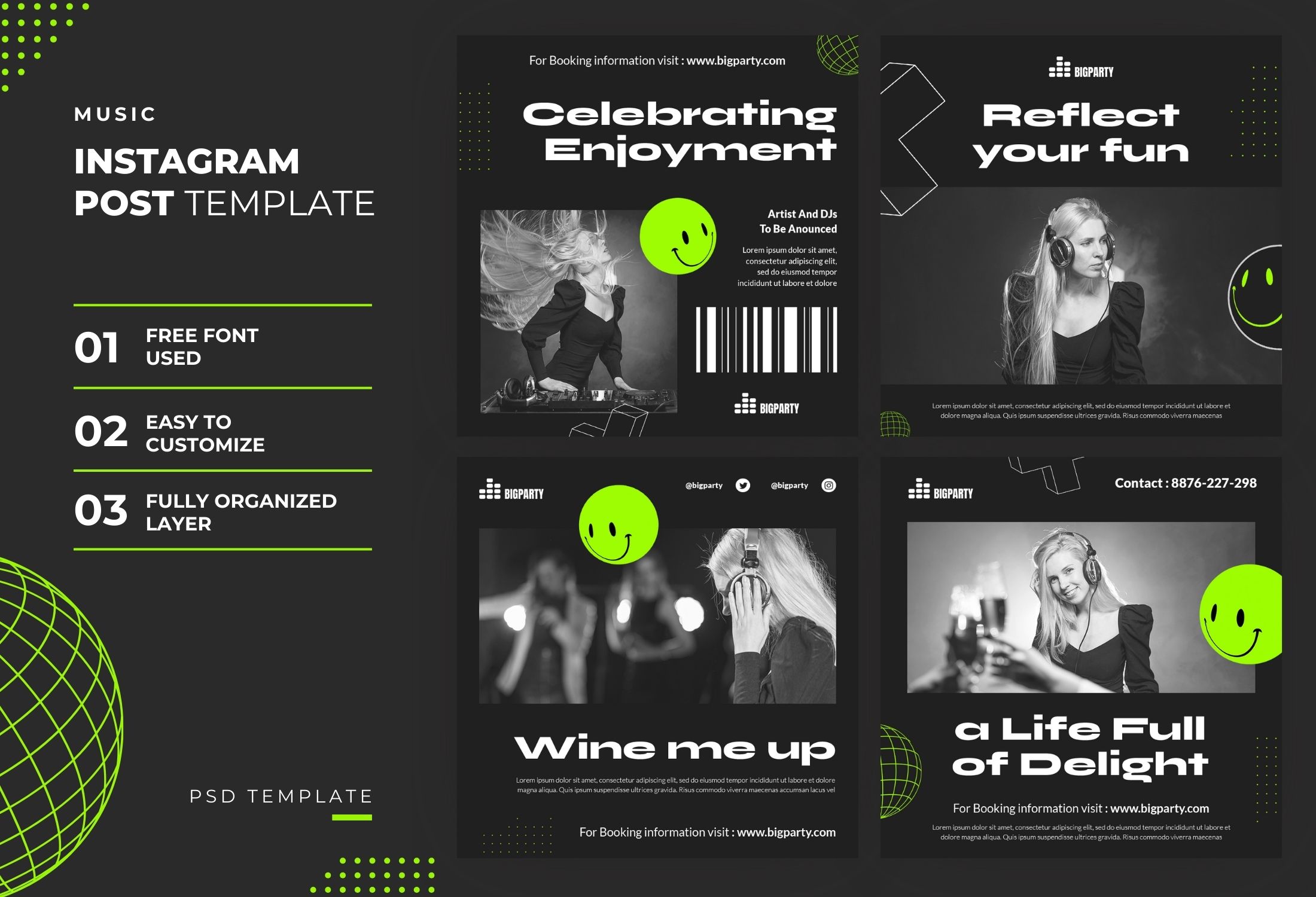 Black Creative Music Party Instagram Post Template