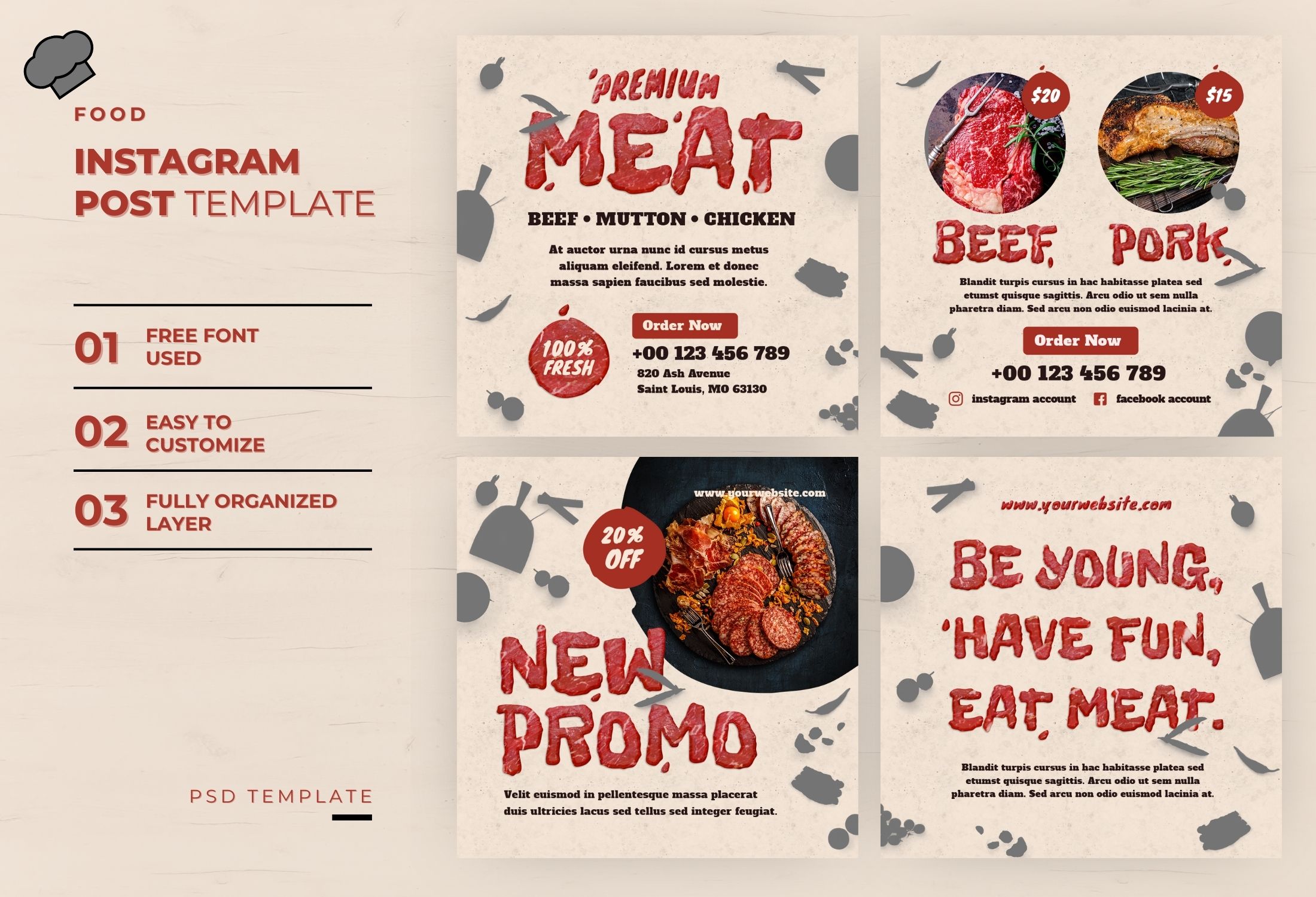 Light Red Creative Food Promo Discount Instagram Post Template
