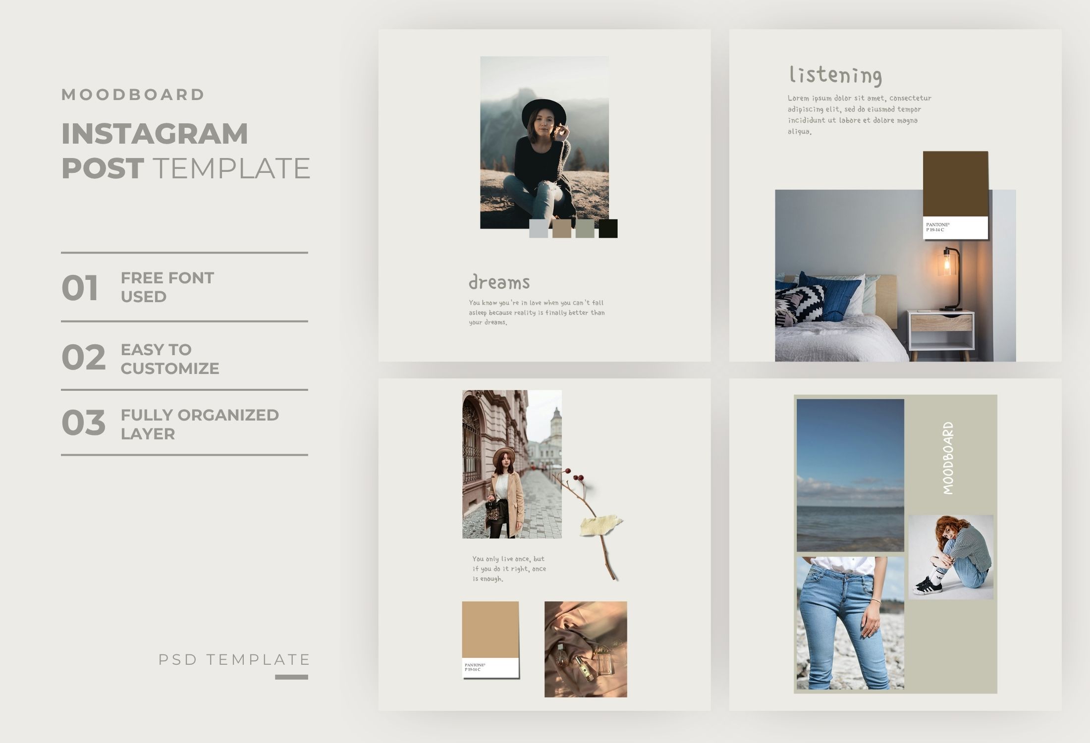 White Minimal Moodboard Quote Instagram Post Template