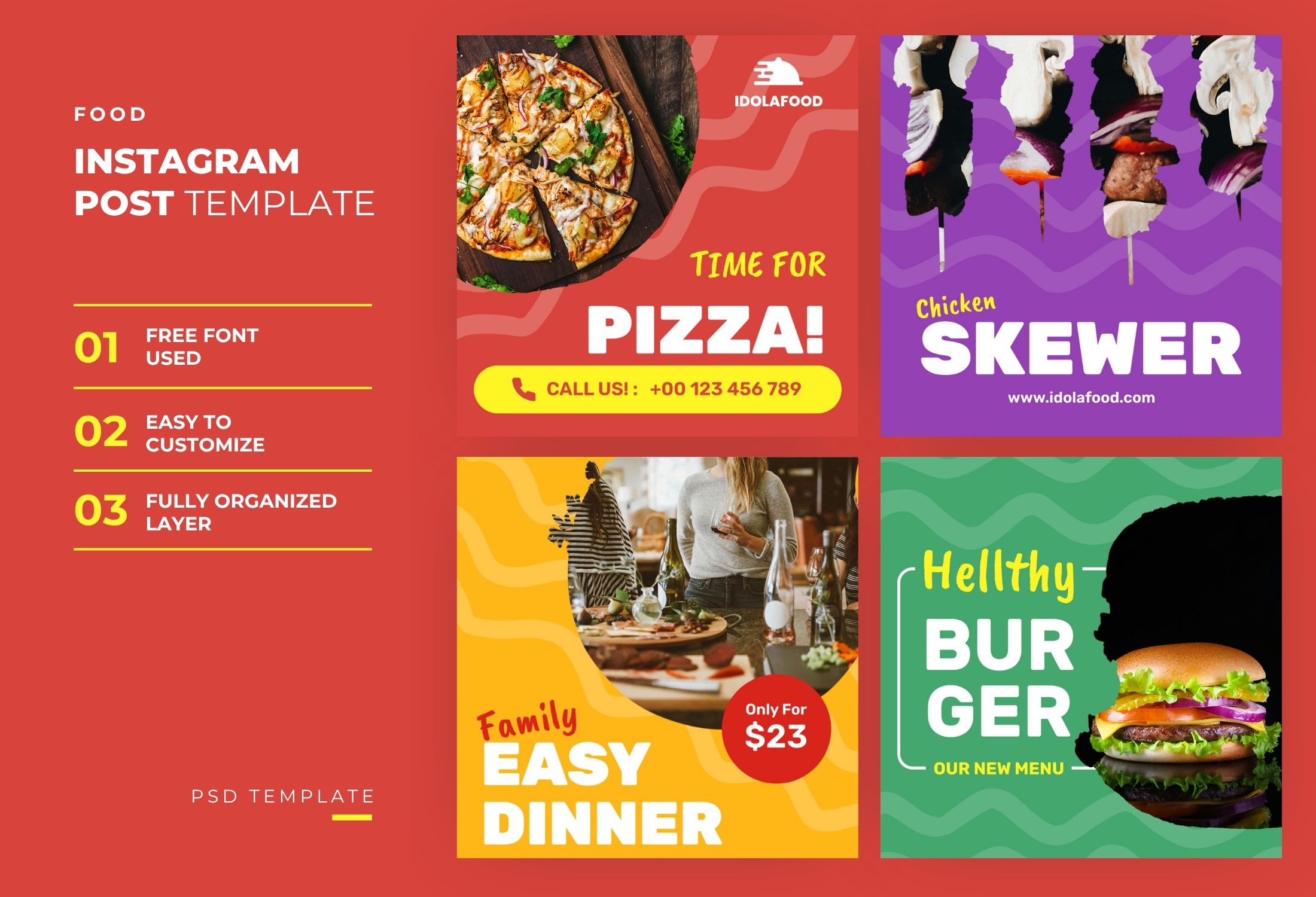 Red Yellow Creative Food Daily Instagram Post Template