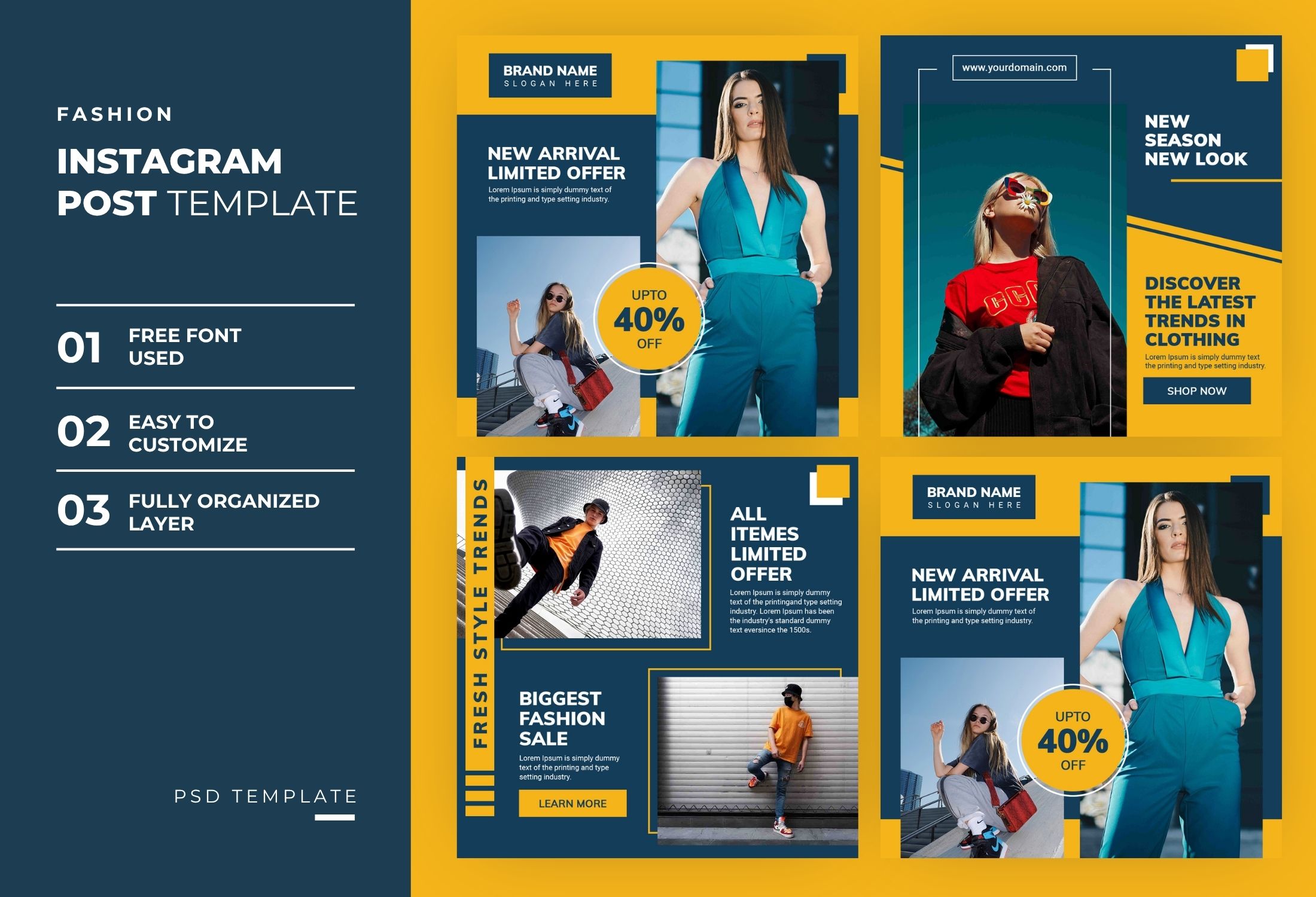 Blue & Yellow Modern Fashion New Arrival Instagram Post Template