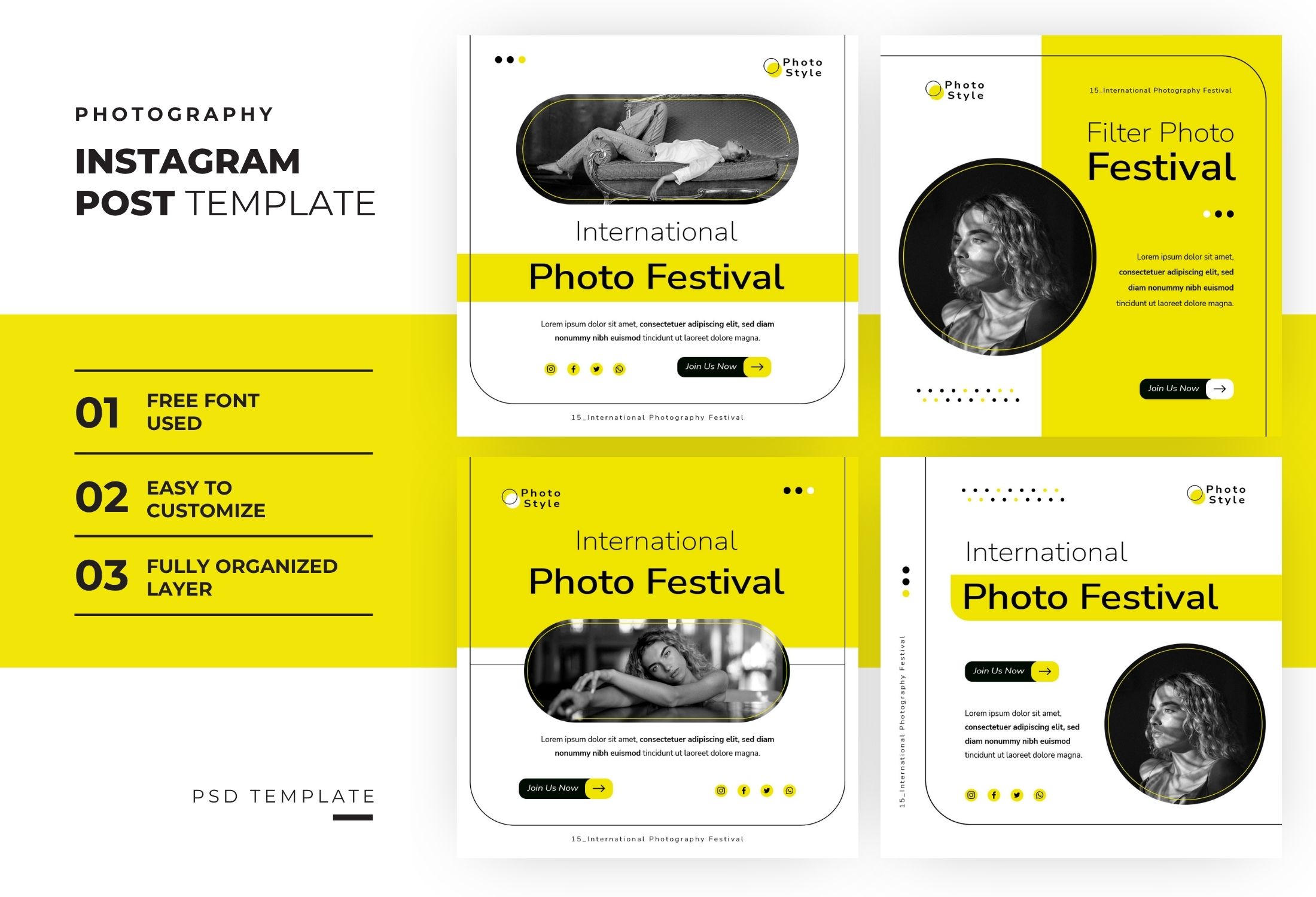 White & Yellow Minimal Creative Photography Festival Instagram Post Template