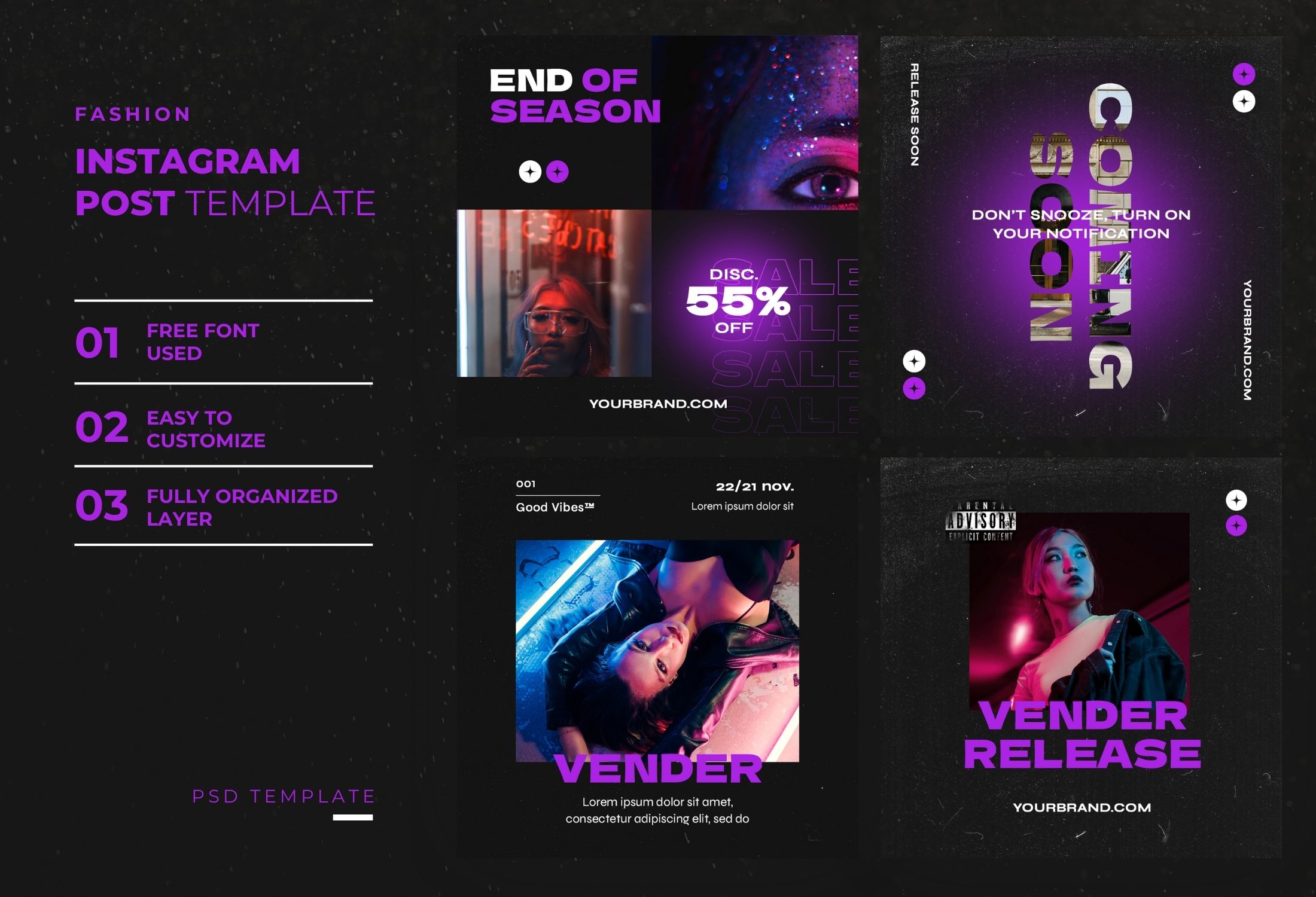 Black & Purple Modern Creative Fashion Discount Instagram Post Template