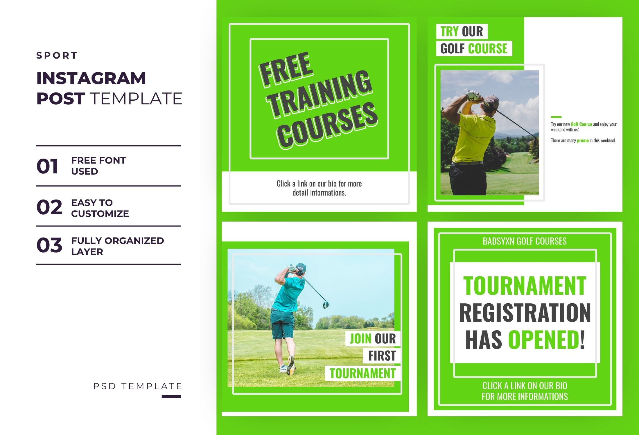 White & Green Minimal Modern Sport Golf Course Instagram Post Template