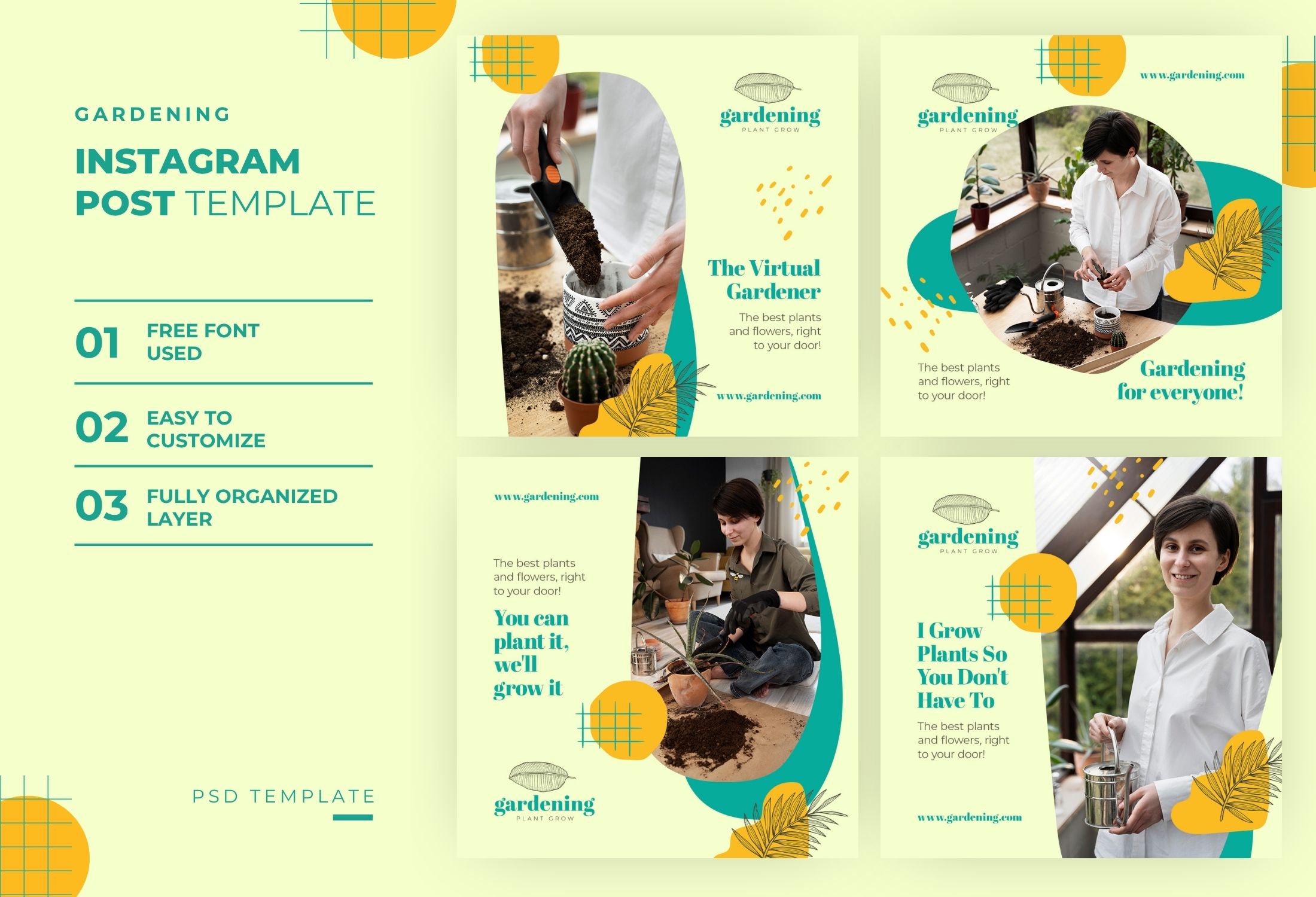 Green & Yellow Creative Gardening Daily Instagram Post Template