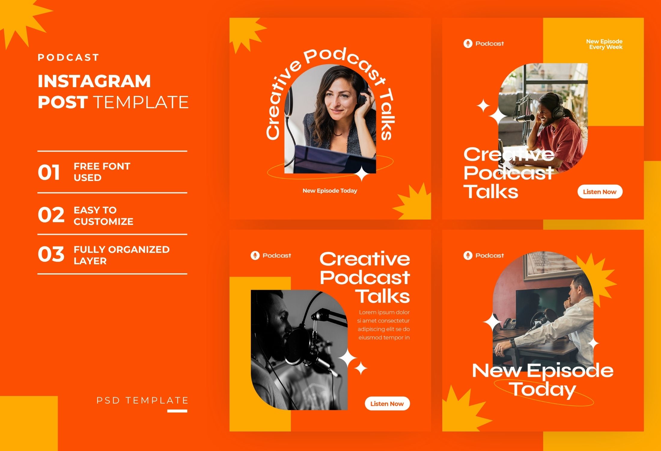 Red & Yellow Minimal Flat Creative Podcast Instagram Post Template