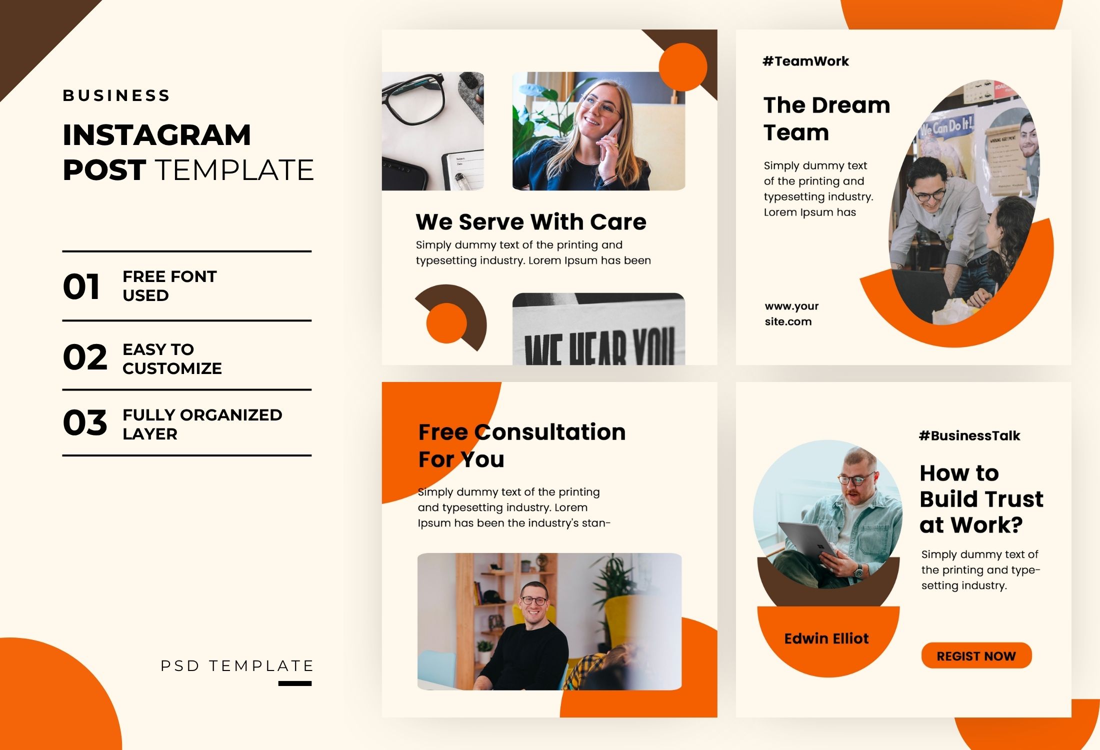 White & Orange Minimal Creative Business Consultation Instagram Post Template