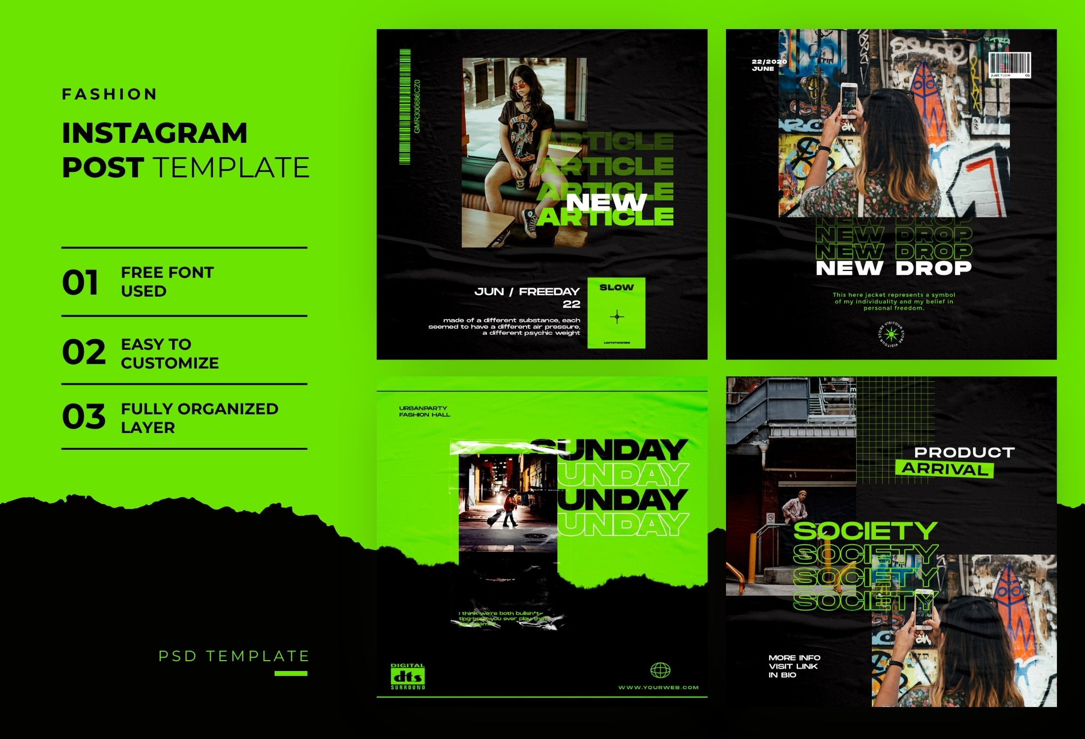 Black & Green Creative Ripped Paper Fashion Street Style Instagram Post Template