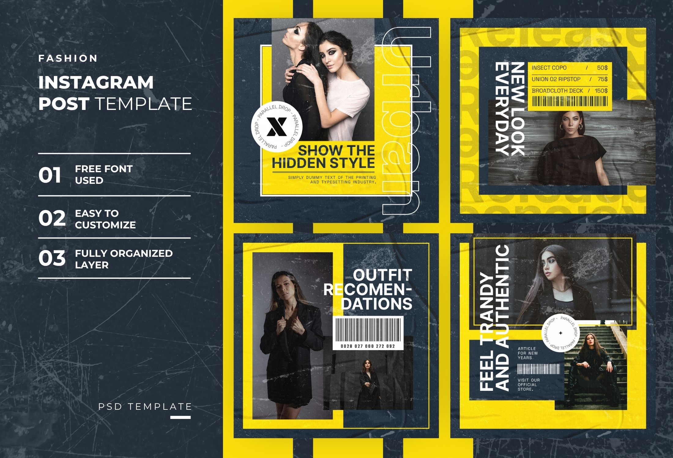 Yellow & Grey Creative Modern Fashion Style Instagram Post Template