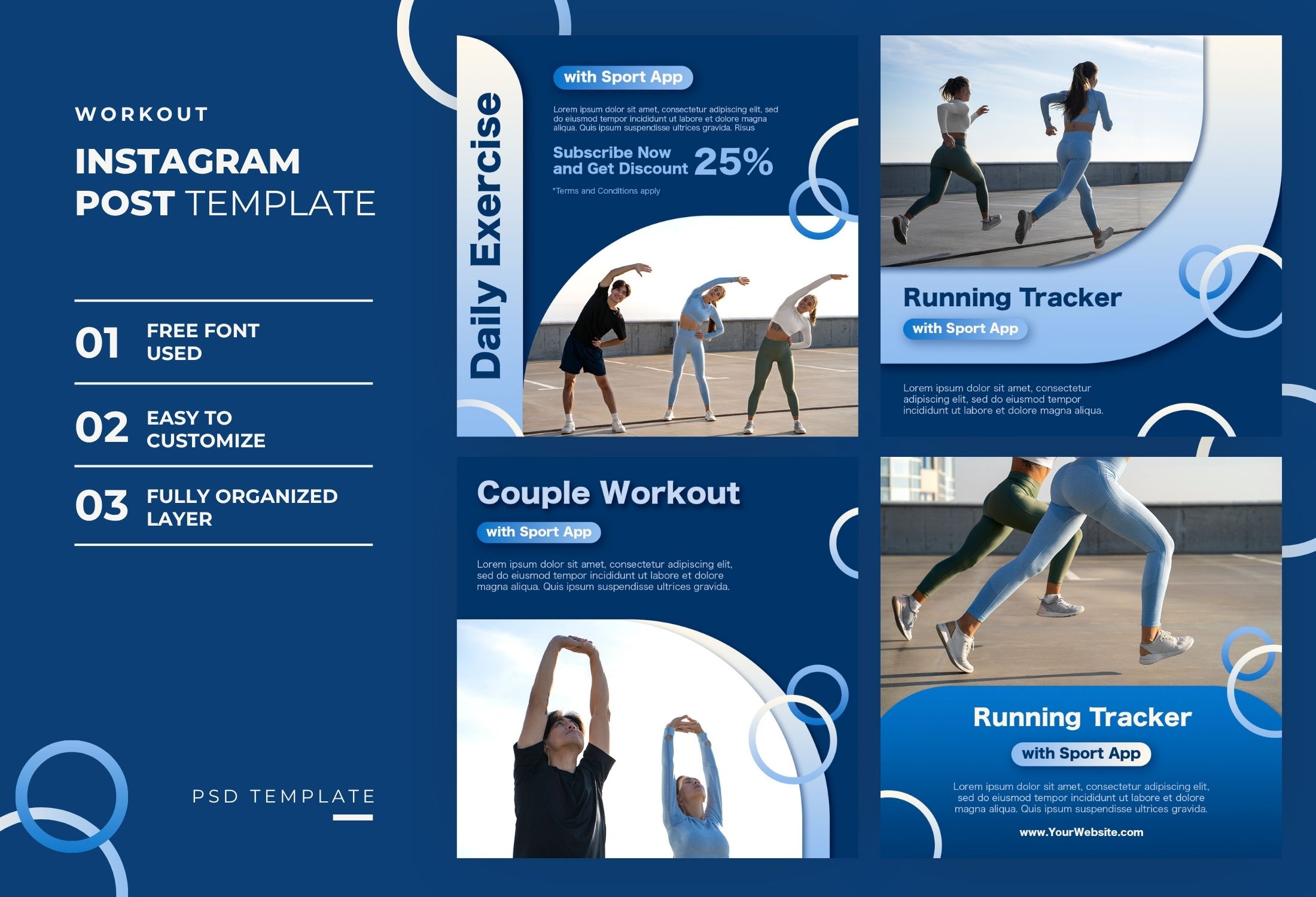 Dark Blue Elegant Workout Exercise Instagram Post Template