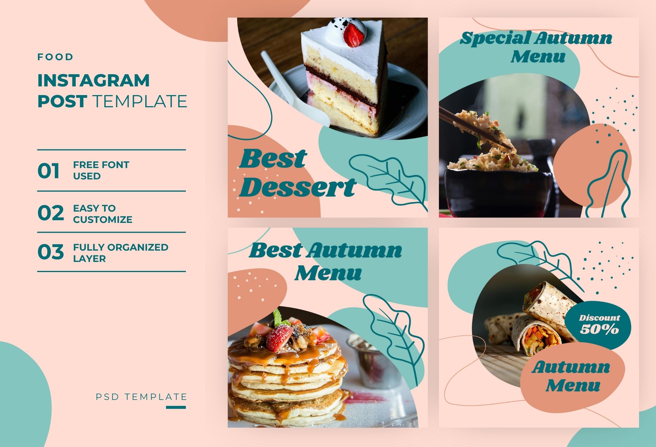 Pink & Green Creative Food Discount Instagram Post Template