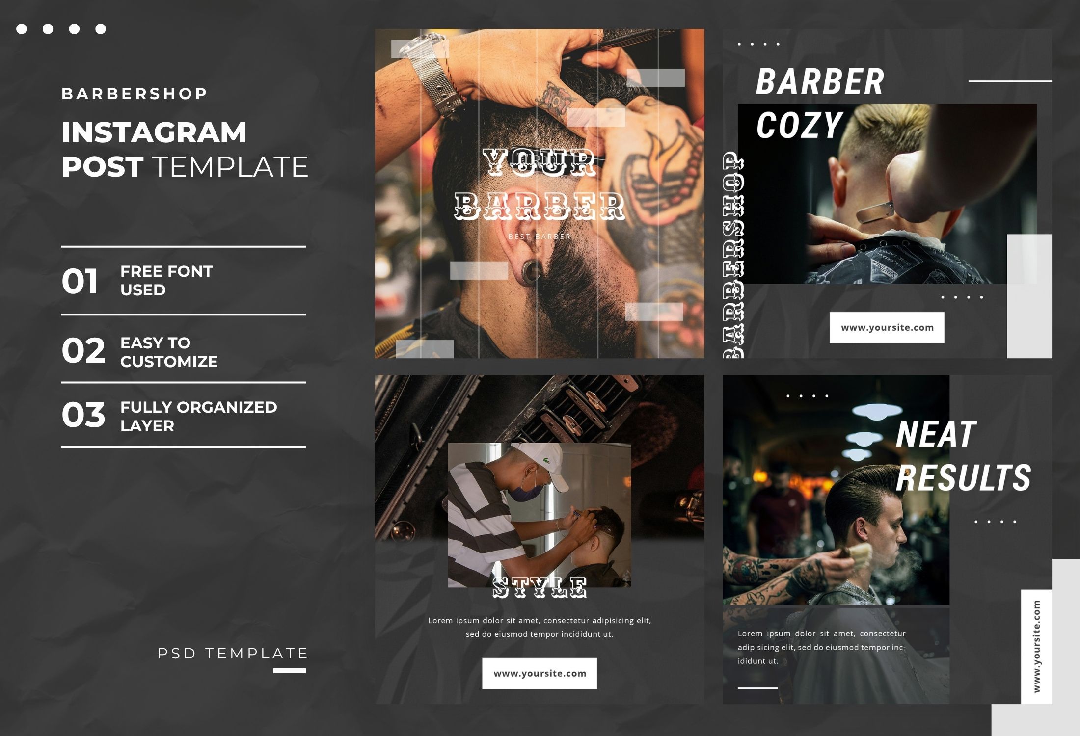 Dark Grey Creative Modern Barbershop Instagram Post Template