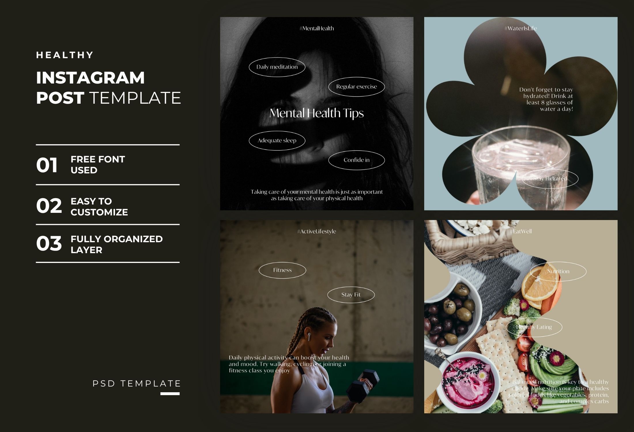 White Minimal Healthy Tips Instagram Post Template