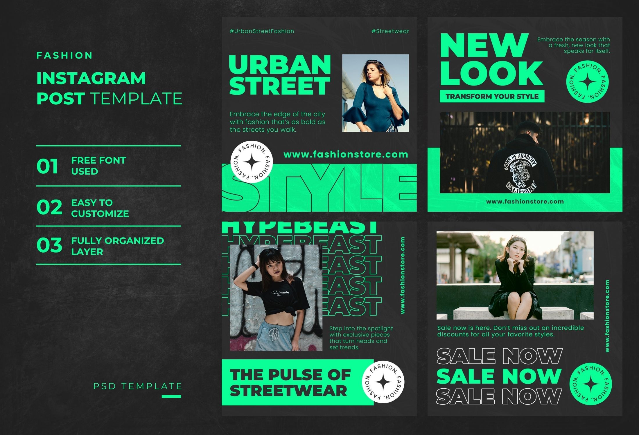 Grey & Green Creative Street Fashion Style Instagram Post Template