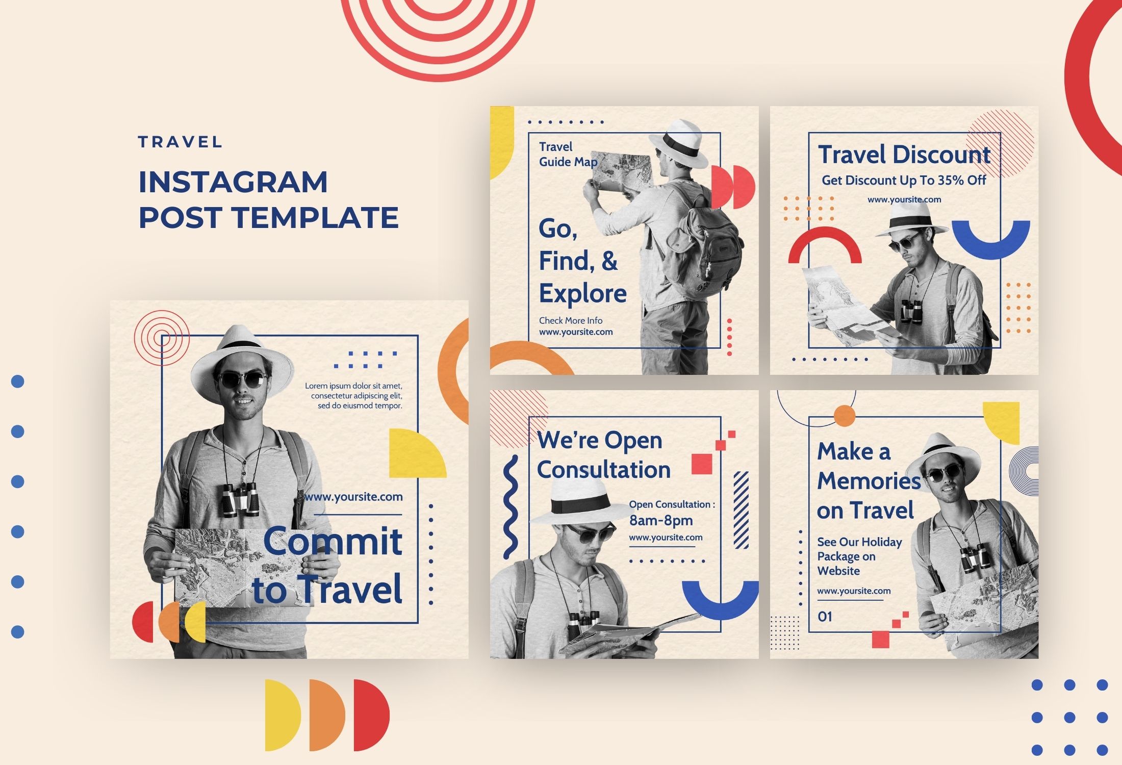 Beige And Blue Modern Travel Promotion Instagram Post Template