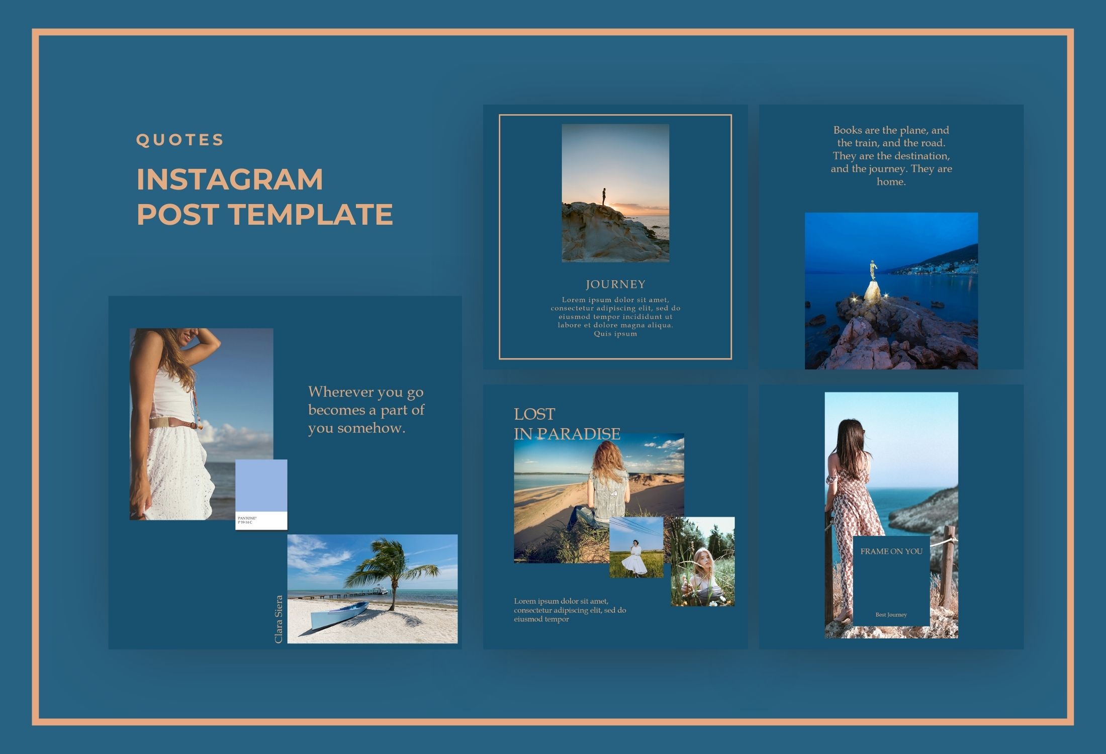 Blue And Peach Minimalist Travel Inspiration Instagram Post Template