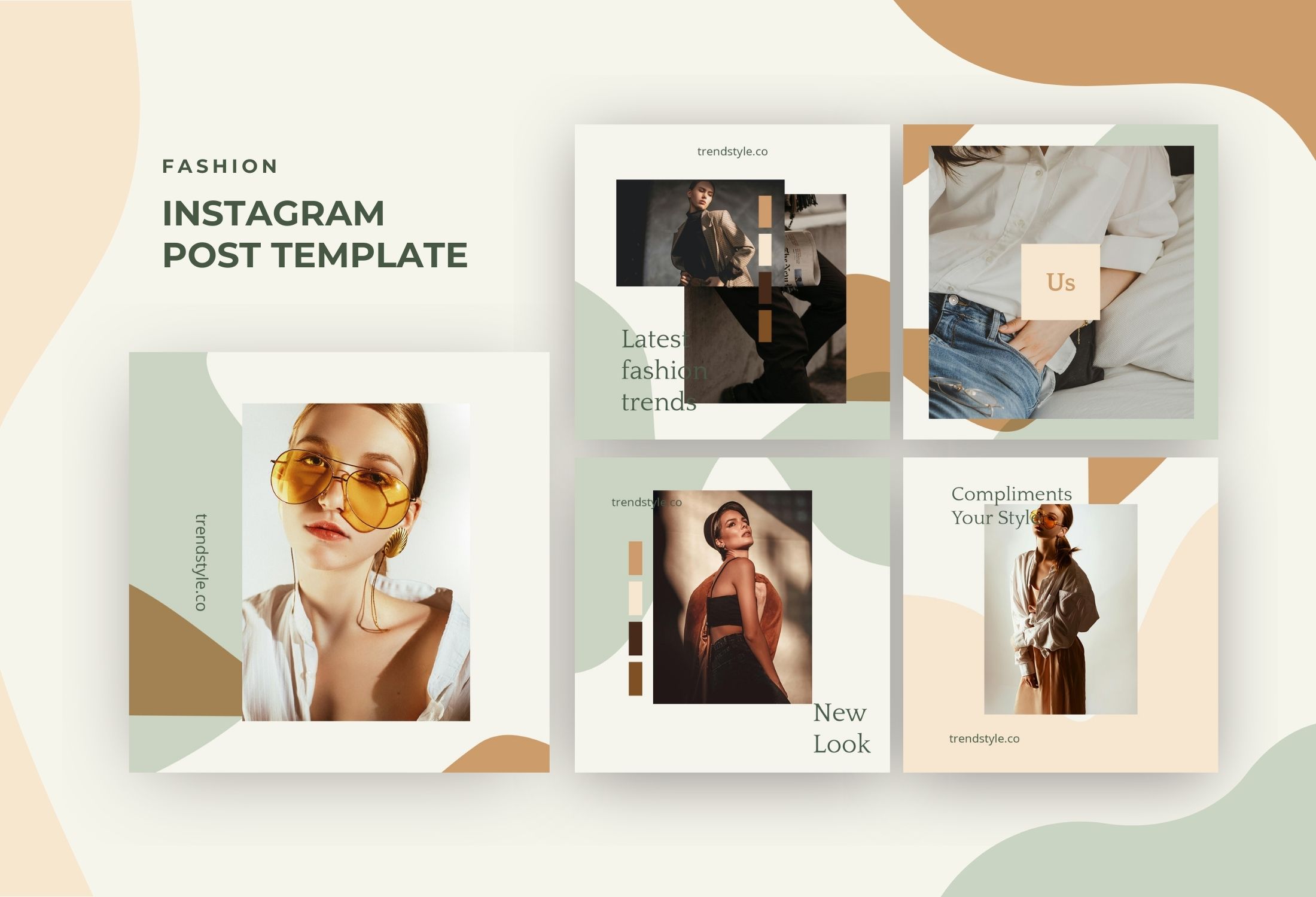 Beige And Green Minimalist Fashion Trends Instagram Post Template