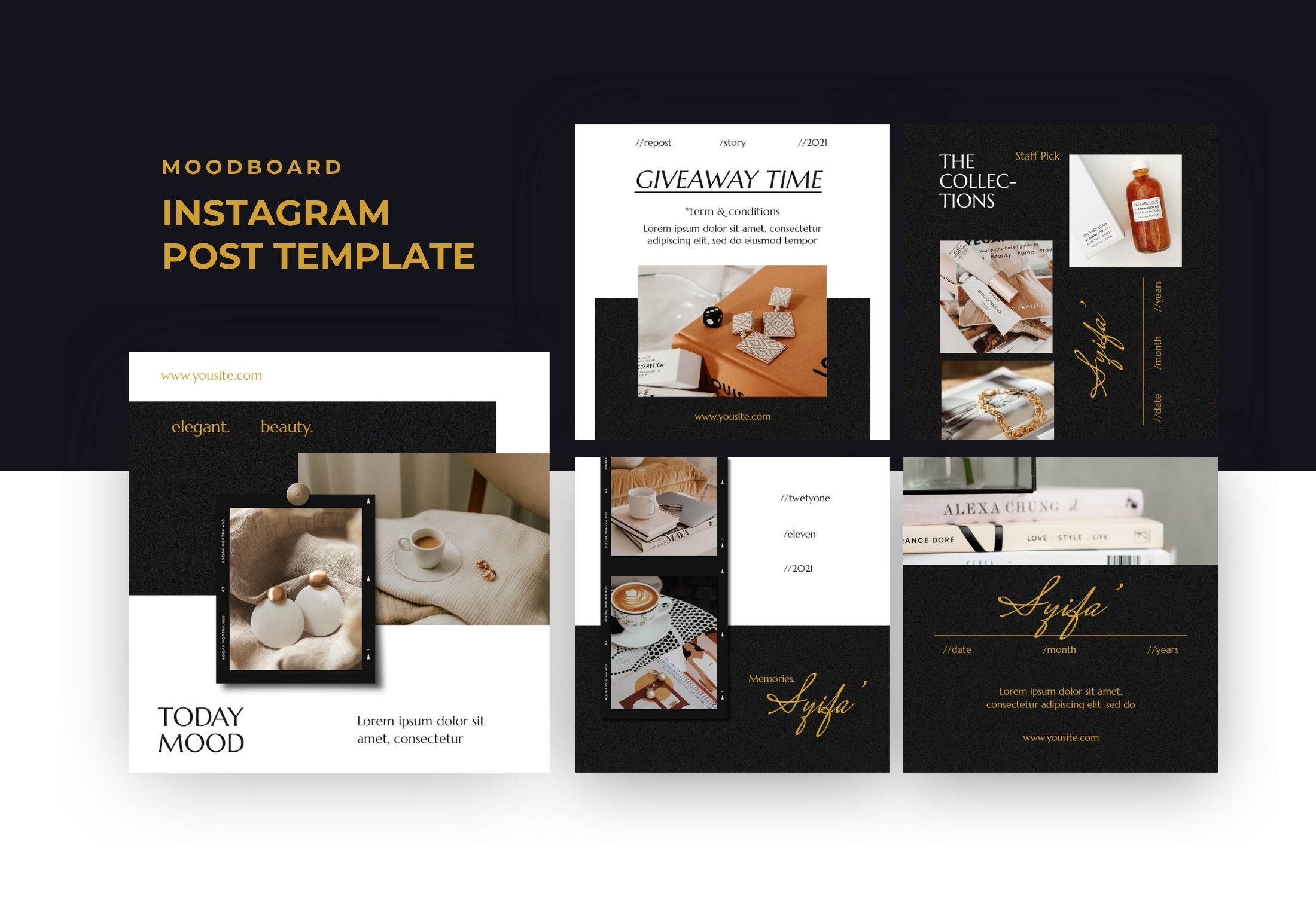 Black And White Elegant Moodboard Instagram Post Template