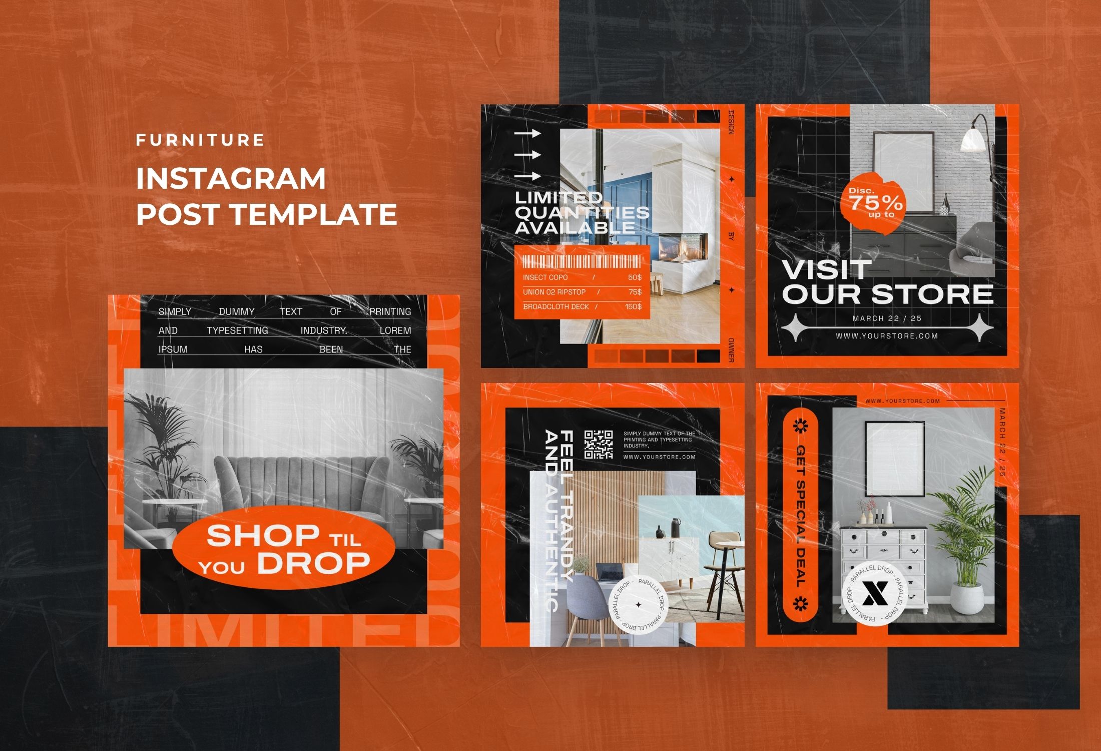 Orange And Black Bold Furniture Sale Instagram Post Template